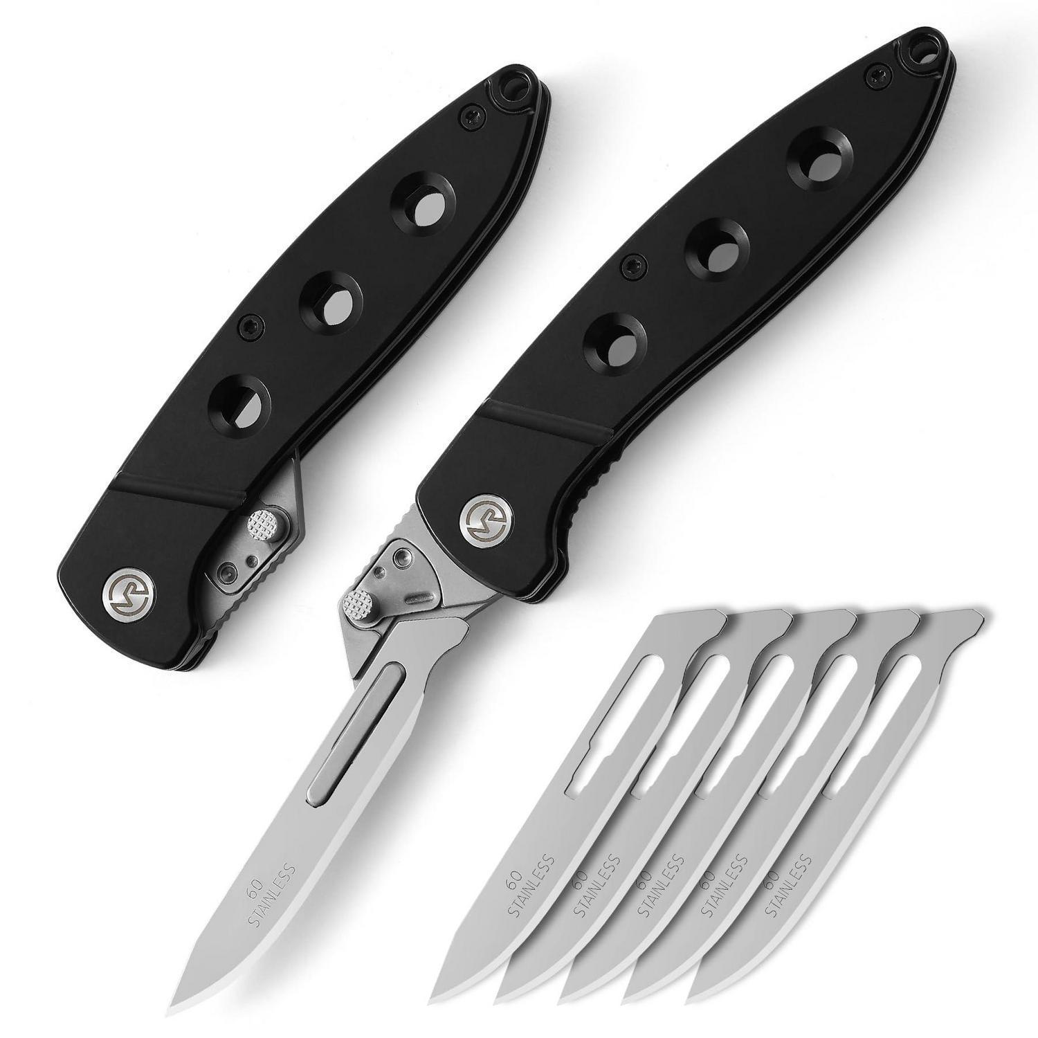 Klappmesser Mit 6 Ersatzklingen 60, Edc Allzweckmesser, Jagdmesser, Outdoor, Schwarz