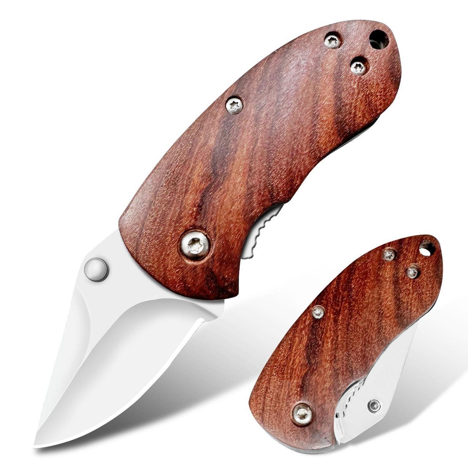 Klappmesser Mit Holzgriff, Edelstahlklinge, Mini Edc Für Outdoor & Camping