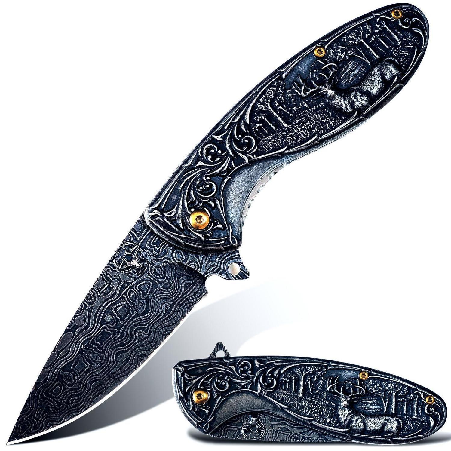 Klappmesser Mit 3d Hirsch-prägung, Geschenk Für Männer, Outdoor, Camping