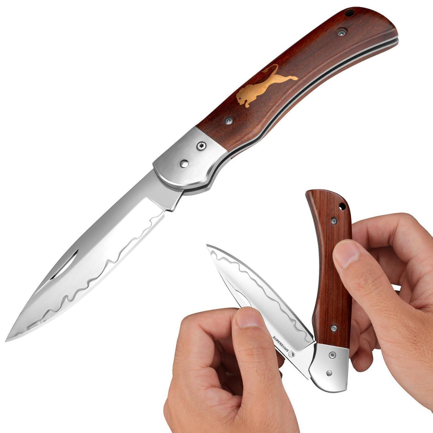 Klappmesser Zweihandmesser 440c Stahl Holzgriff §42a Konform Edc Camping