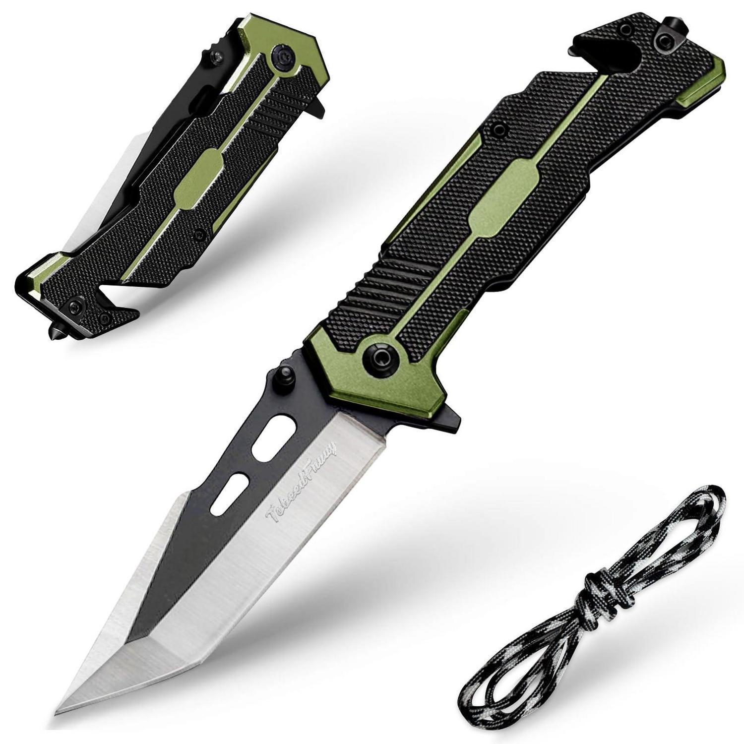 Klappmesser Mit Glasbrecher Und Seilschneider, Outdoor-taschenmesser Grün