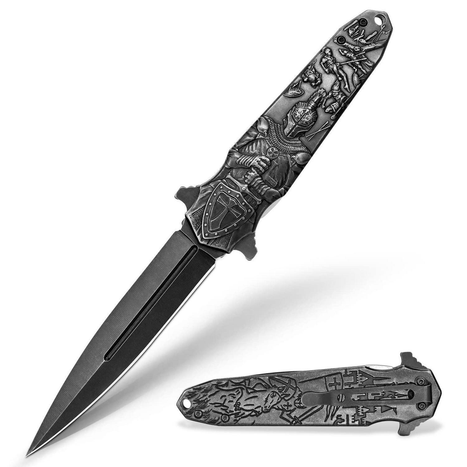 Klappmesser Mit 3d Crusader Gravur, G10 Griff, Liner Lock, Taschenclip