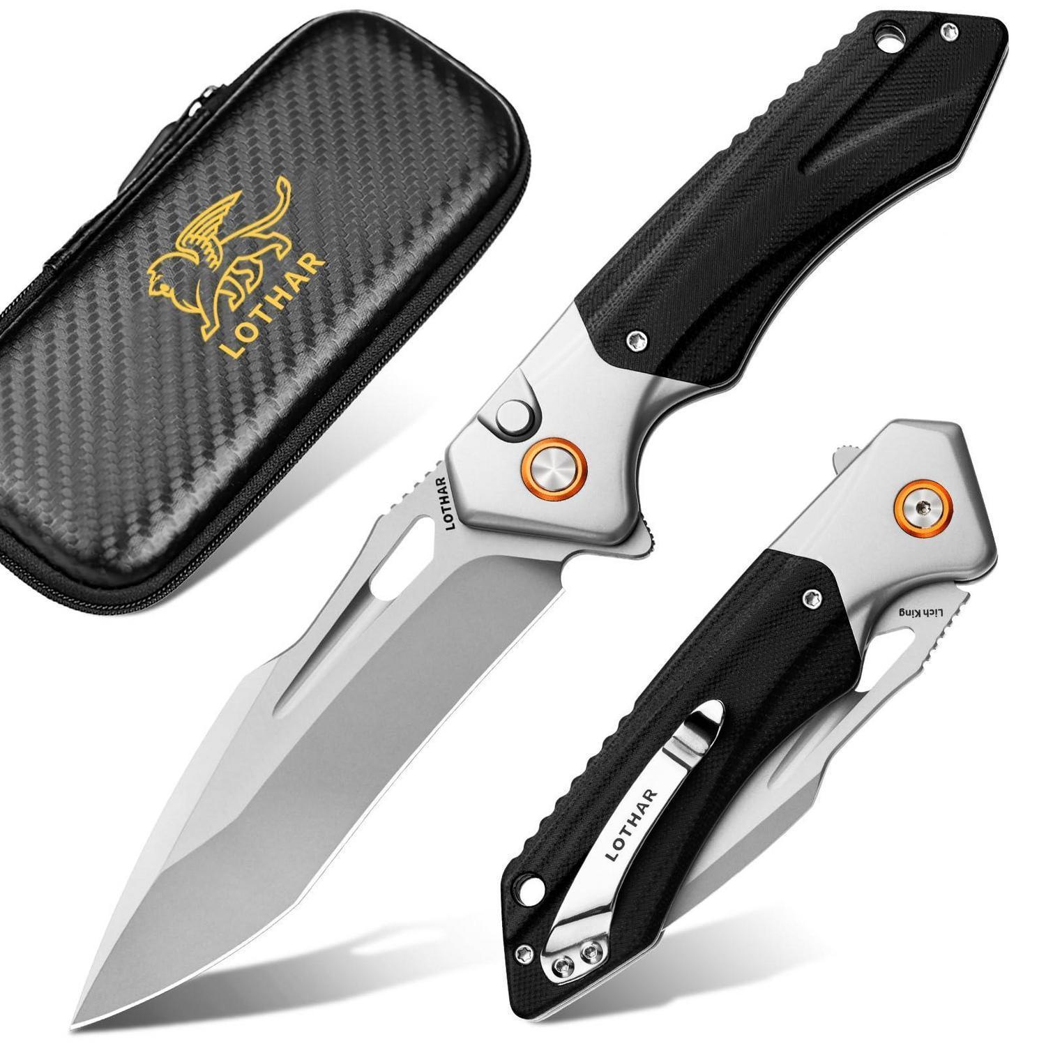 Klappmesser Mit 14c28n Stahlklinge, G10 Griff Und Button Lock, Grau