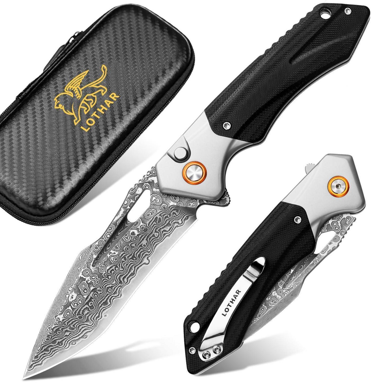 Klappmesser Mit Damaststahl-klinge, G10 Griff Und Button Lock