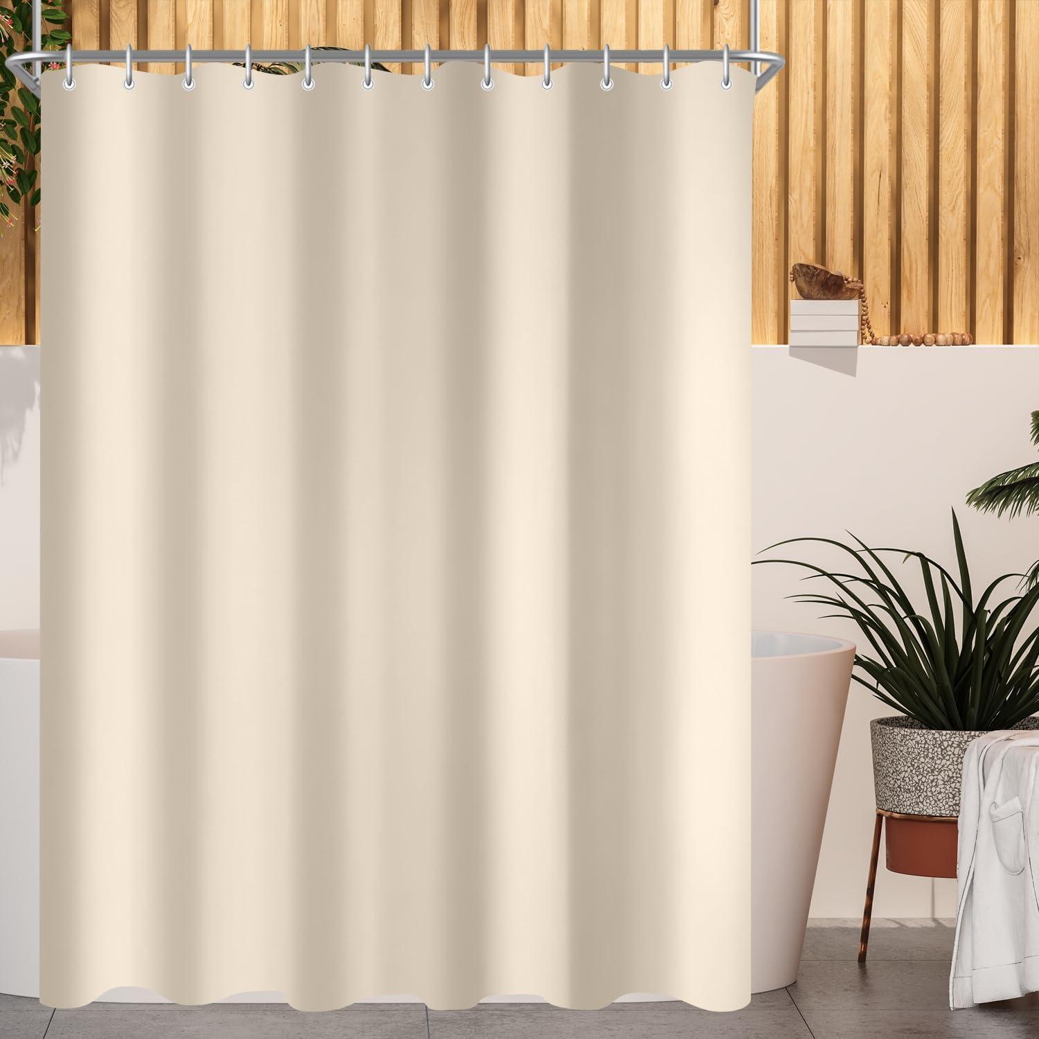 Duschvorhang Beige 190x160 Cm Textil, Wasserabweisend, Waschbar, Beschwerter Saum, Inkl. 12 Haken