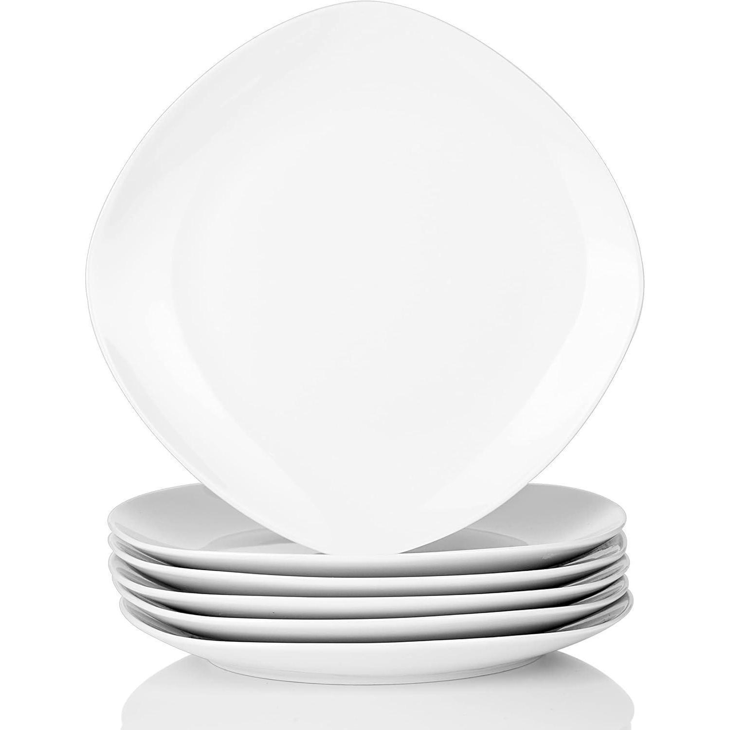 Porzellan Speiseteller 6er Set 24,8cm Flach Stapelbar Hellgrau-weiß