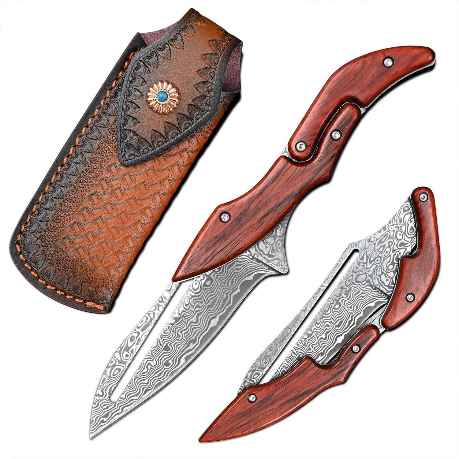 Klappmesser Damaststahl Vg10 Mit Holzgriff, Edc, Outdoor, Geschenk