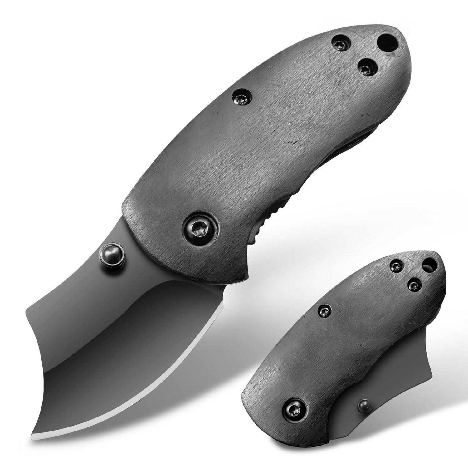 Klappmesser Mini Edc Edelstahl Klinge Einhandmesser Jagdmesser Holzgriff Schwarz