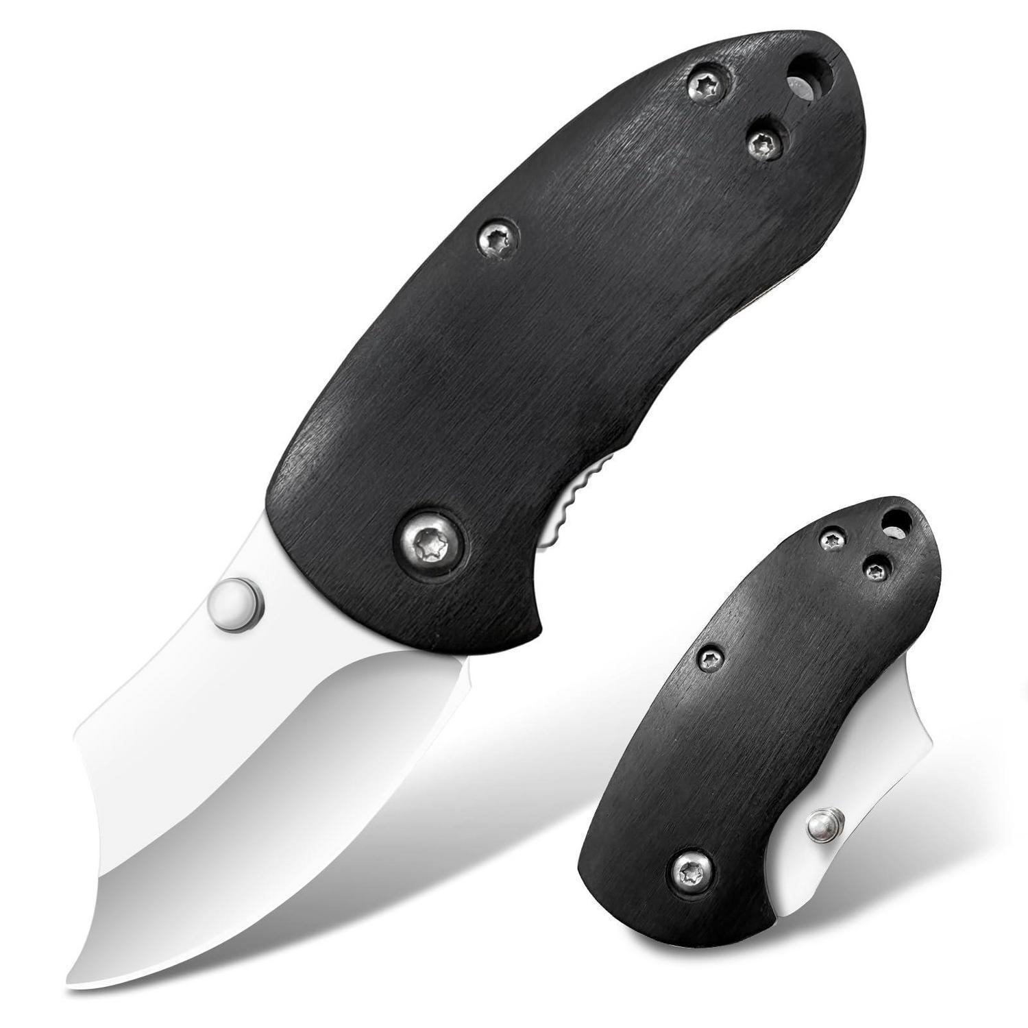 Klappmesser Mini Edc Edelstahl Klinge Holzgriff Für Outdoor Camping Survival