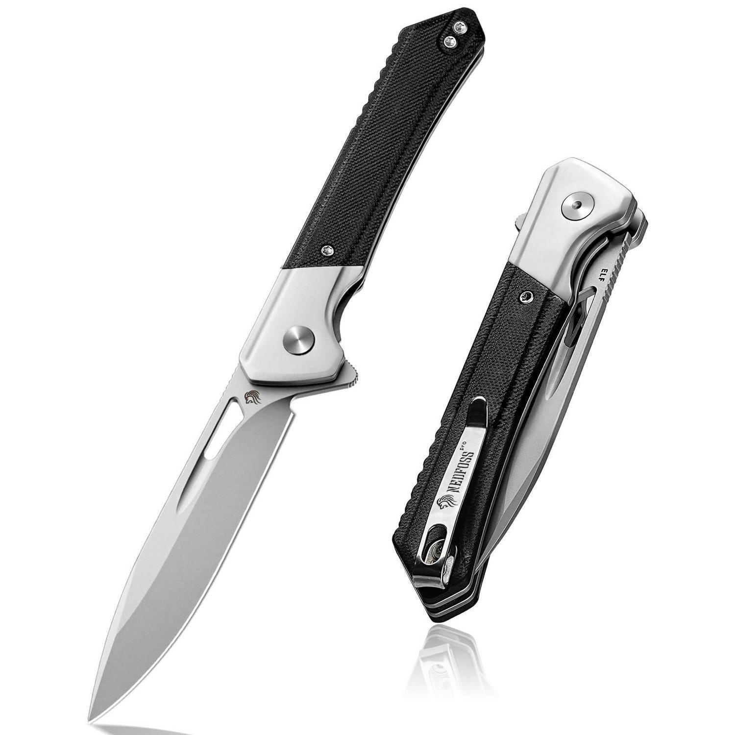 Klappmesser Mit D2 Stahlklinge Und G10 Griff, Einhandmesser Mit Gürtelclip