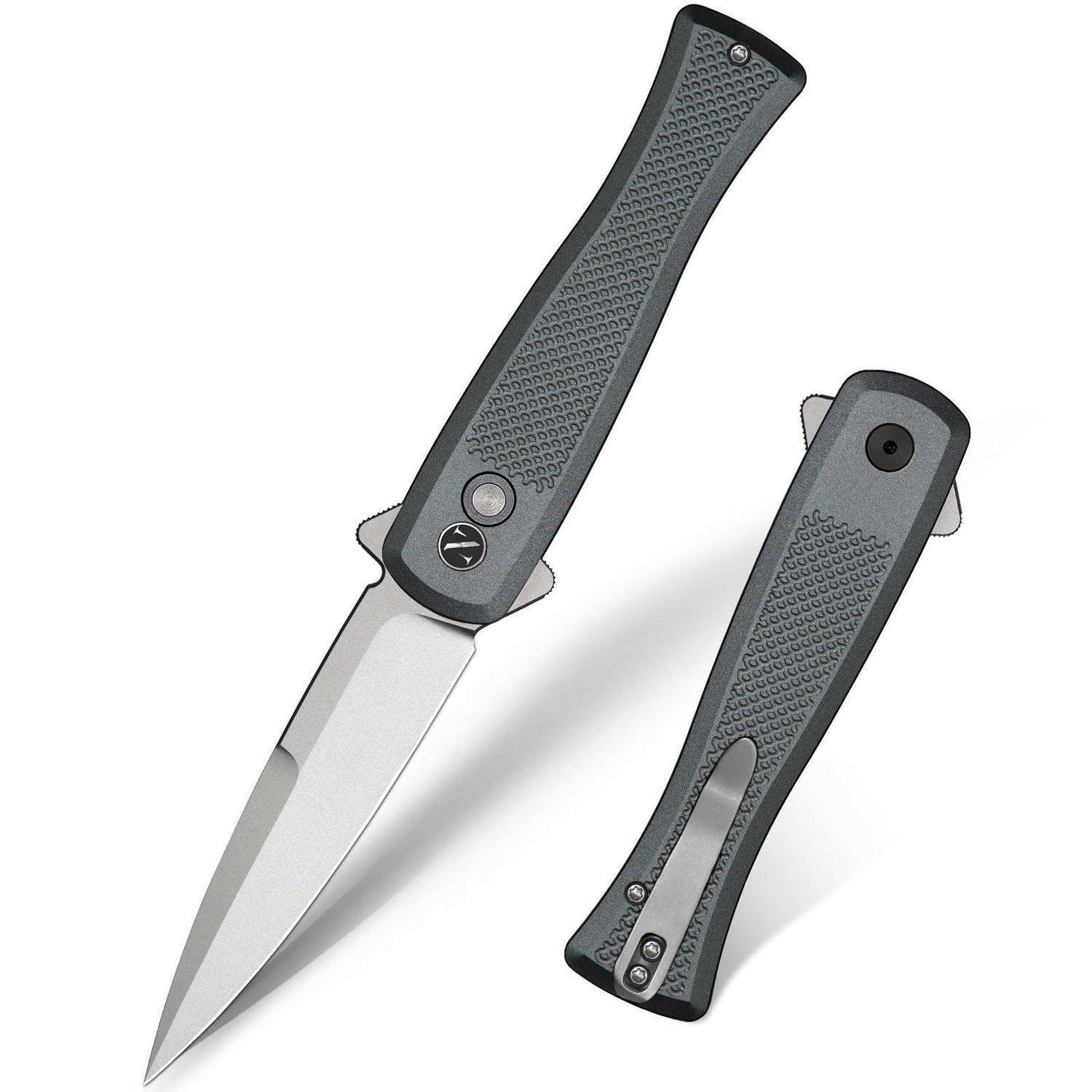 Klappmesser Mit Button-lock, 14c28n Stahl, Aluminium-griff, Gürtelclip, Grau