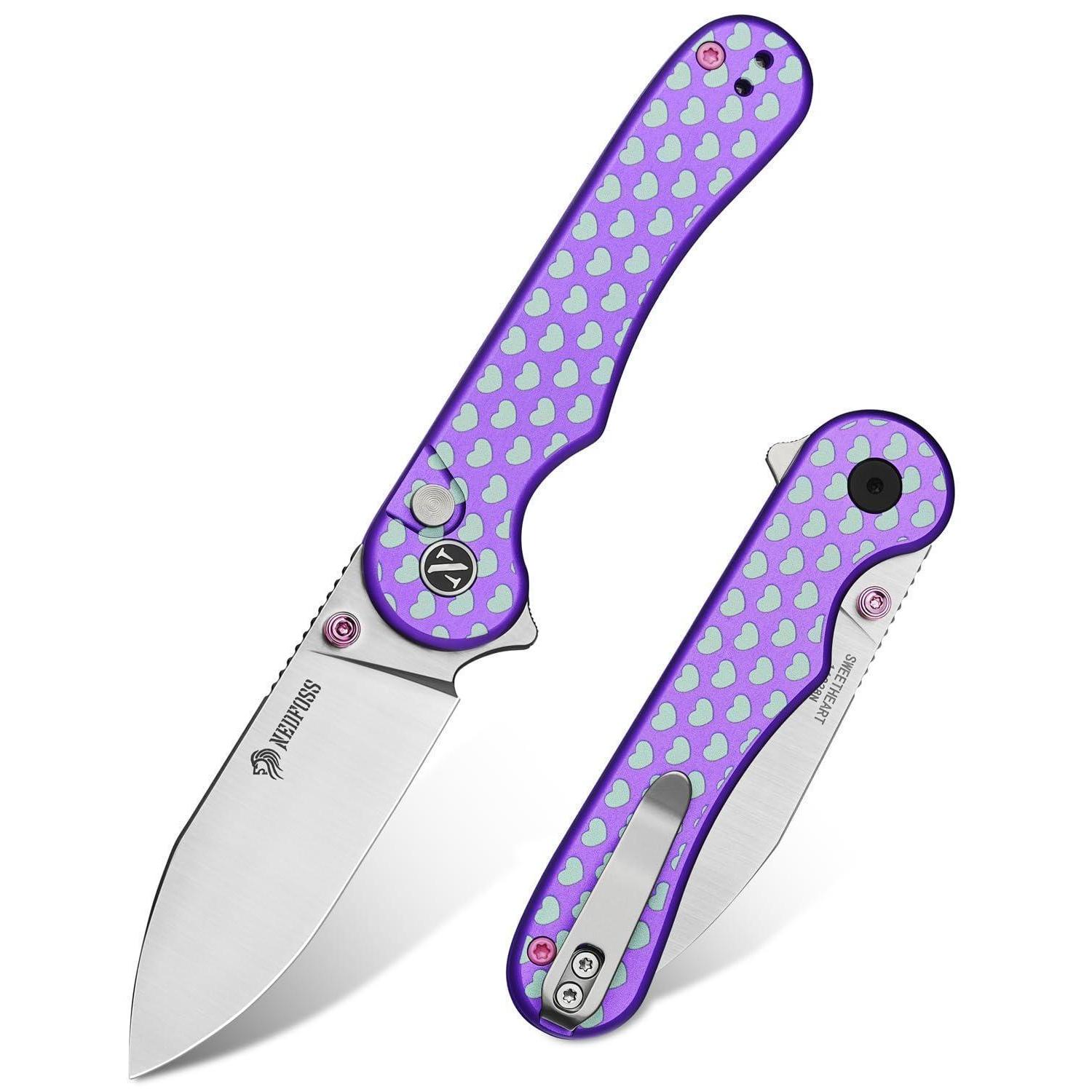 Klappmesser Mit Button-lock, 7.5cm Klinge Aus 14c28n Stahl, Aluminium-griff, Gürtelclip