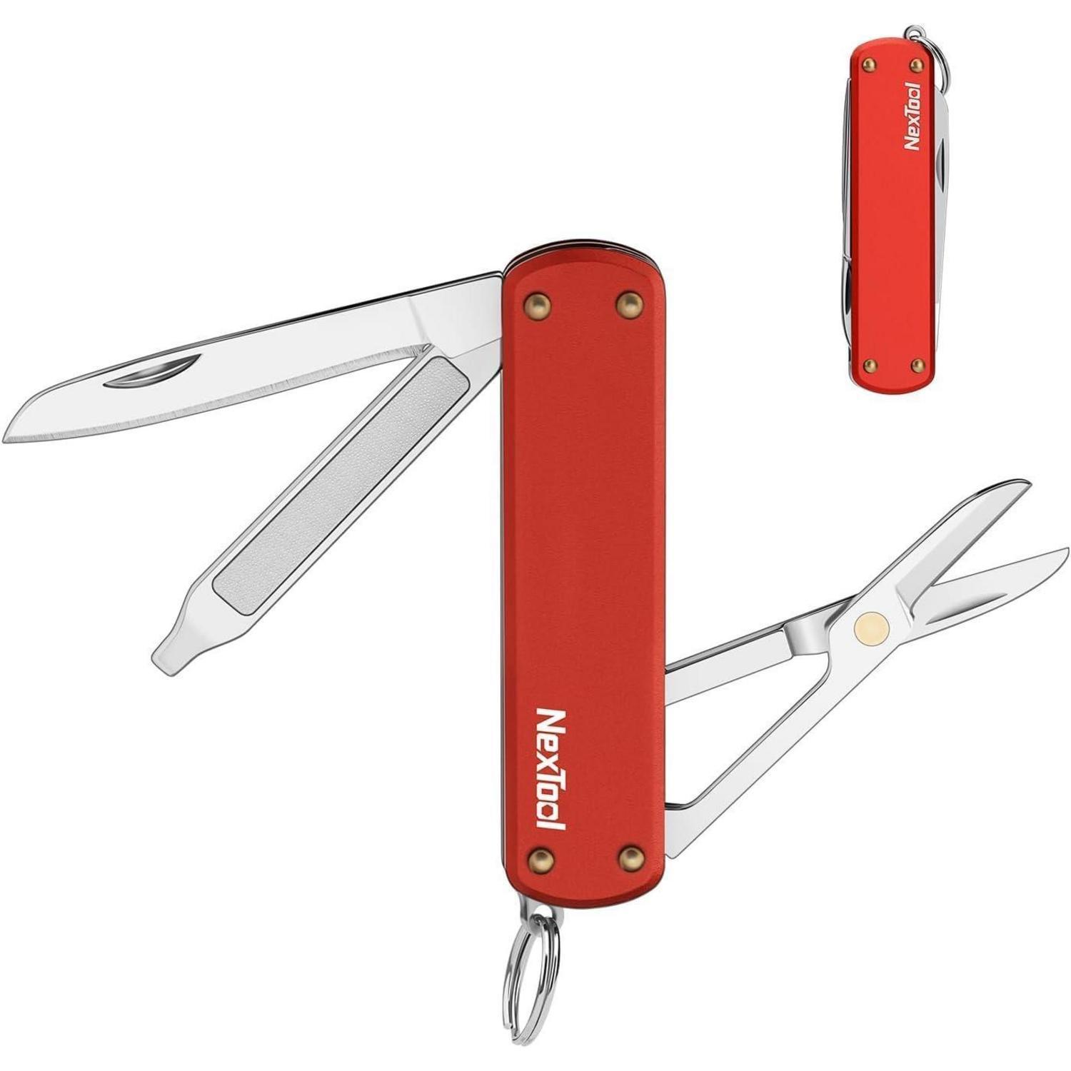 Taschenmesser Mit Schere, 5 Funktionen, Einhandbedienung, Schlüsselanhänger, Rosa