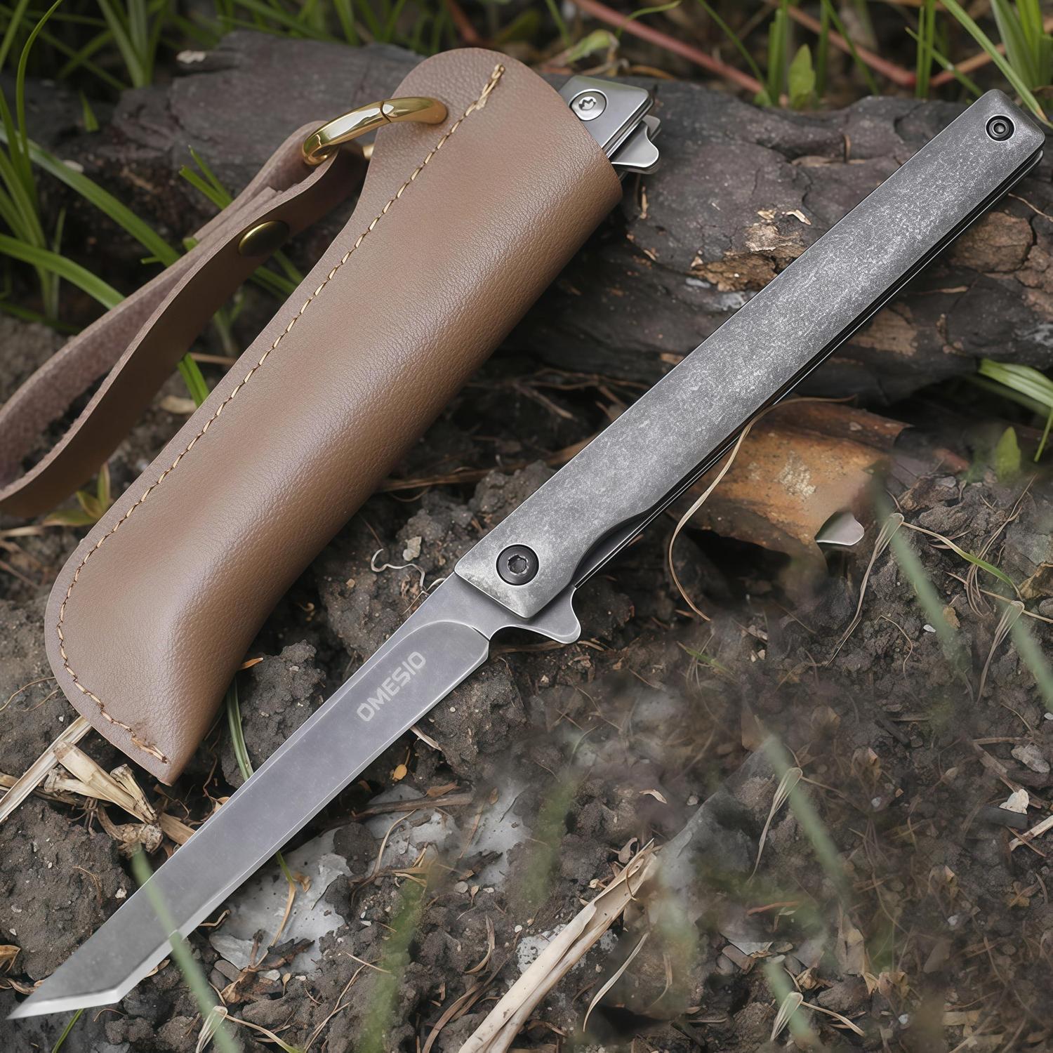 Einhand-klappmesser Mit 8,6 Cm Drop-point-klinge, Edc Taschenmesser Mit Pu-etui, Outdoor Messer Für Camping