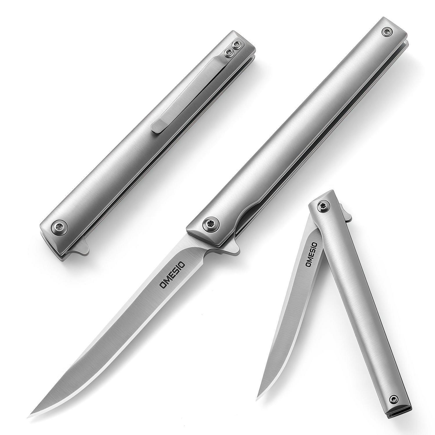 Einhand-klappmesser Slim M390 Silber, Gentleman Design, Mit Lederetui