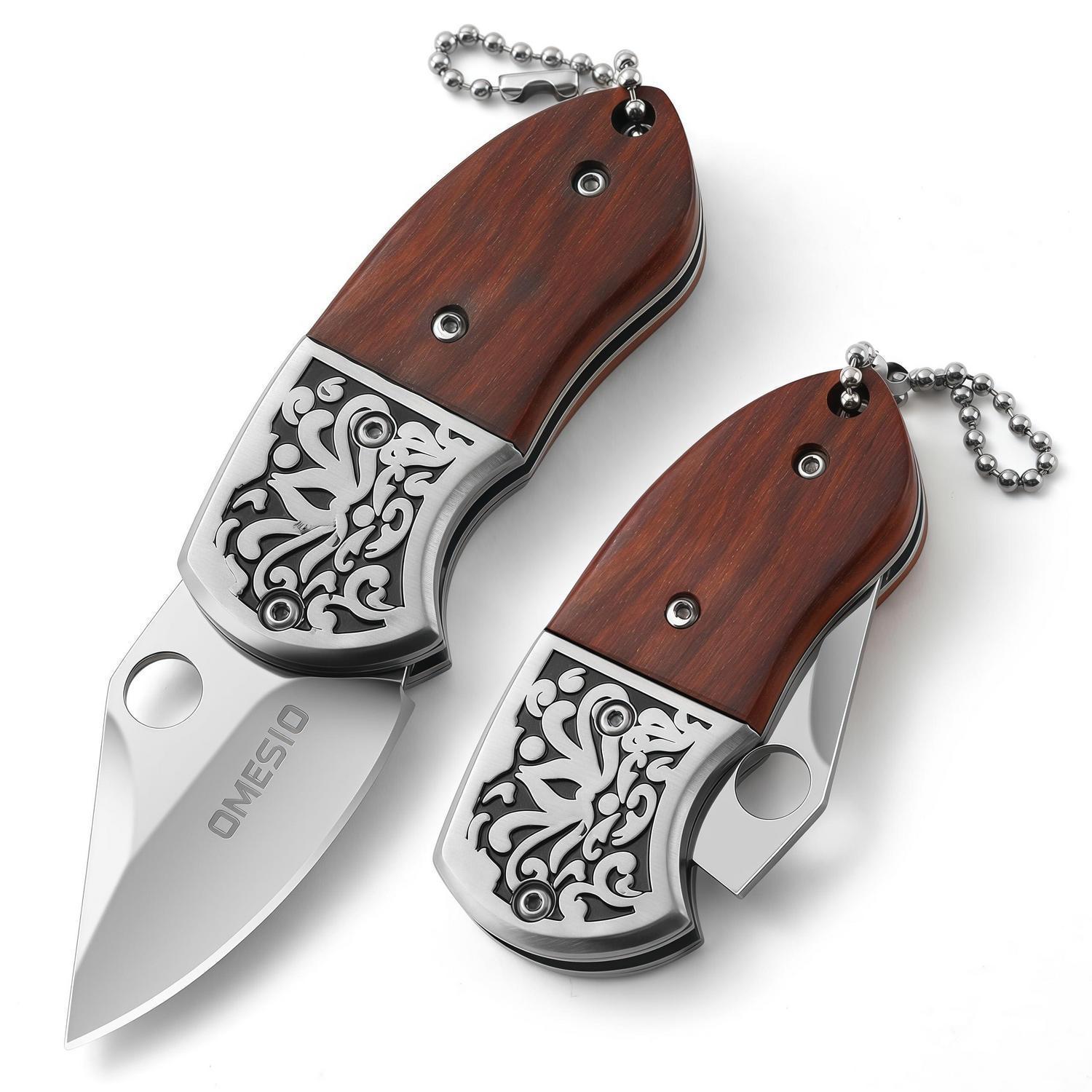 Mini Taschenmesser Mit Schlüsselanhänger, Holzgriff, Zweihand-klappmesser, B-rot