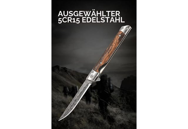 Taschenmesser Damastmuster Edelstahl Mit Holzgriff Und Ledertasche