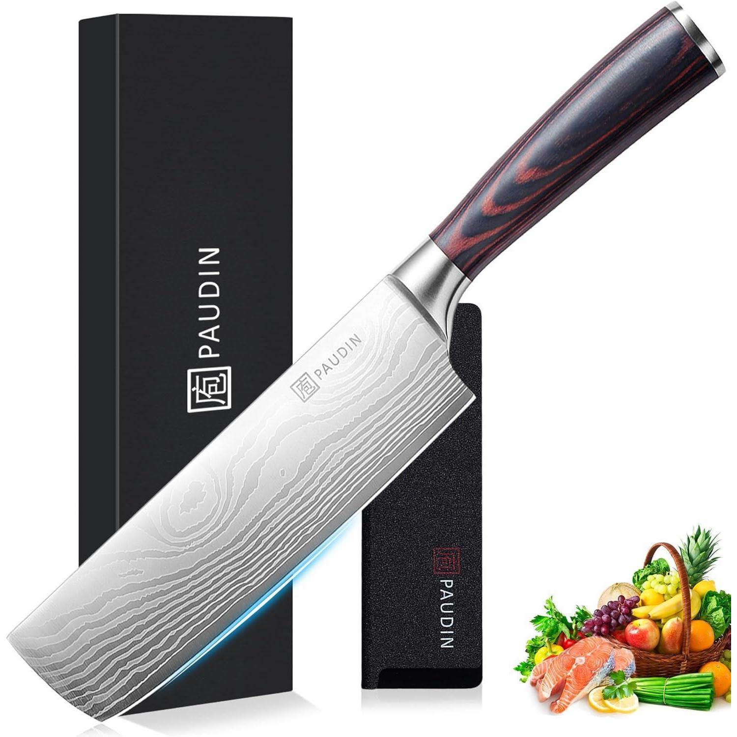 Japanisches Kochmesser 17cm Klinge, Edelstahl, Ergonomischer Holzgriff