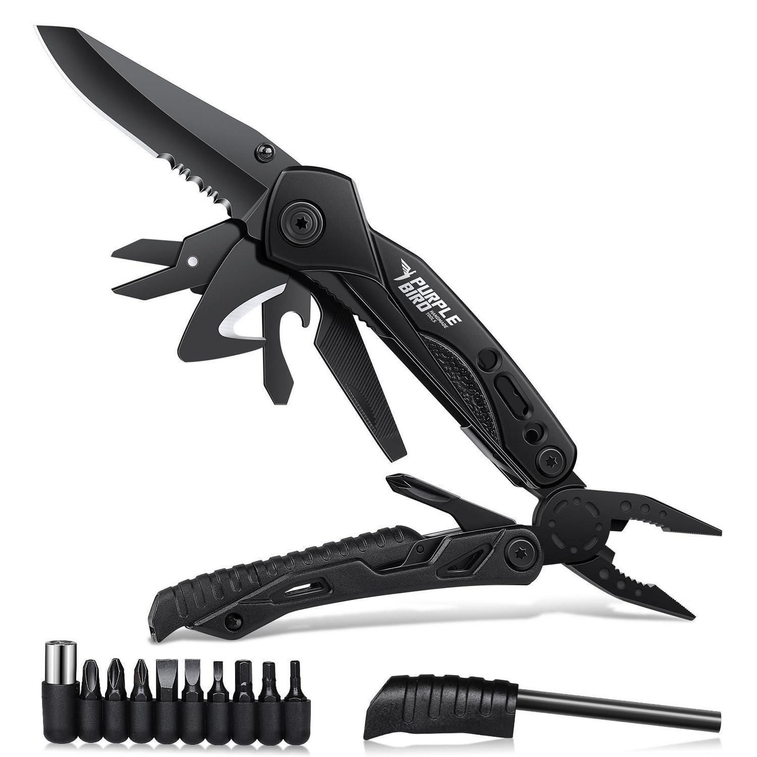 Multitool 16-in-1 Edelstahl Mit Zange, Klappmesser, Drahtschneider, Bits & Gurtclip