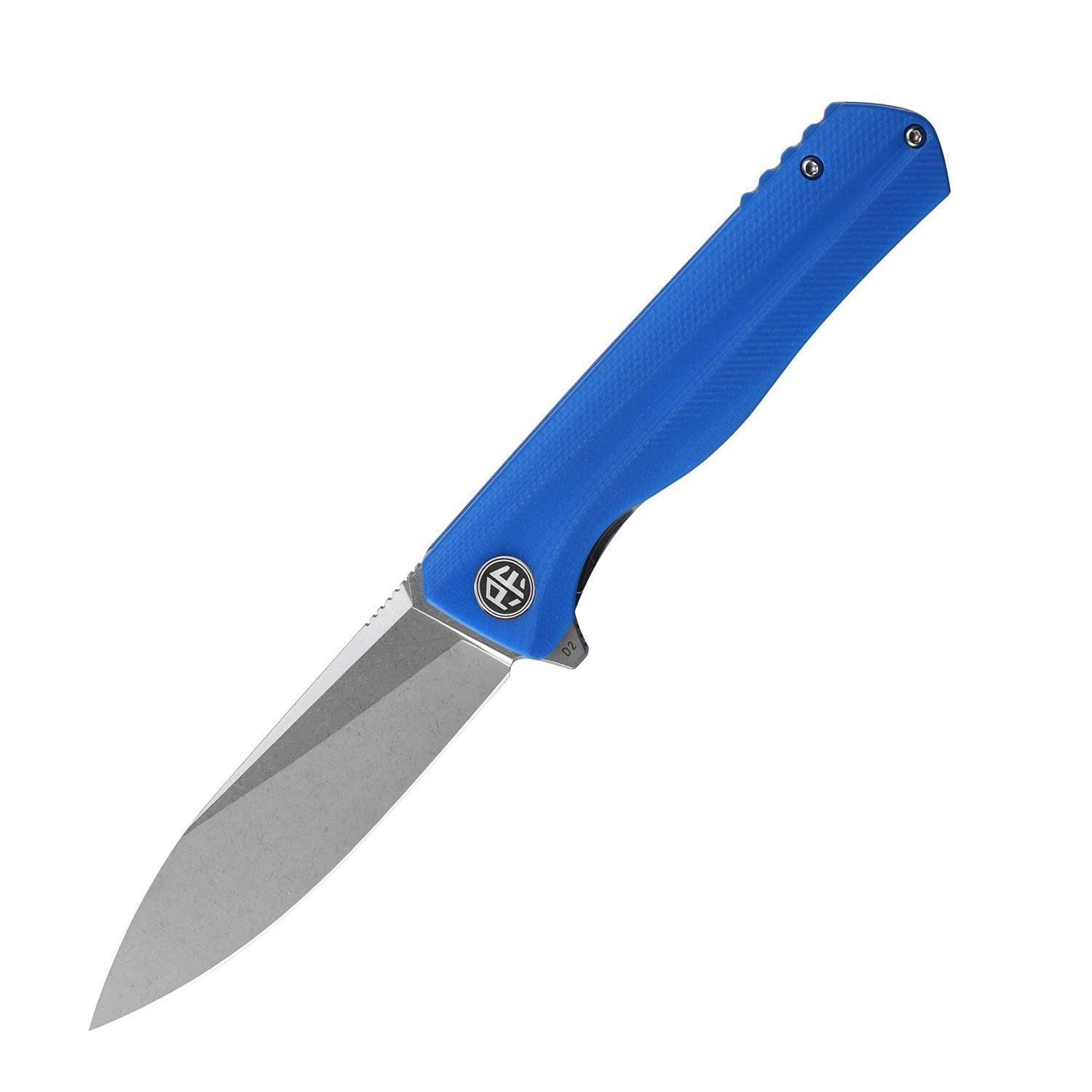 Klappmesser Mit D2 Klinge, G10 Griff, Kugellager, Stonewashed Finish, Blau