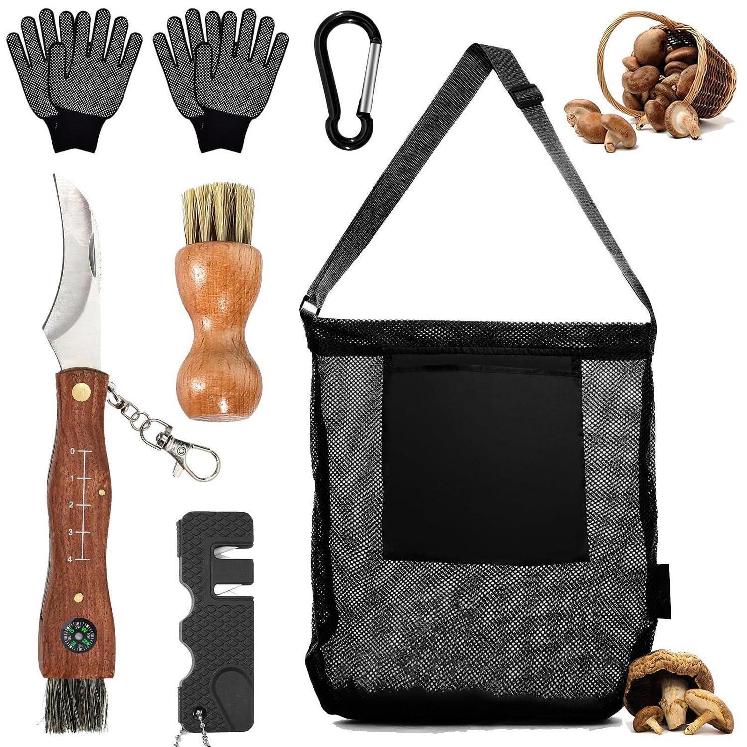 Pilzmesser Set Mit Bürste, Tasche & Handschuhen Edelstahl Camping & Outdoor
