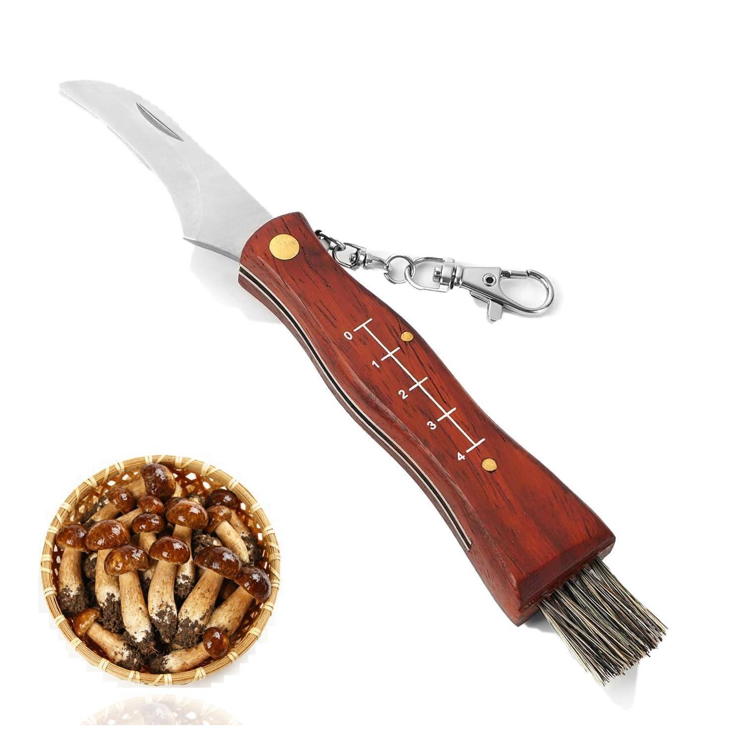 Pilzmesser Mit Bürste, Klappbar, Holzgriff, Outdoor & Geschenk Für Sammler