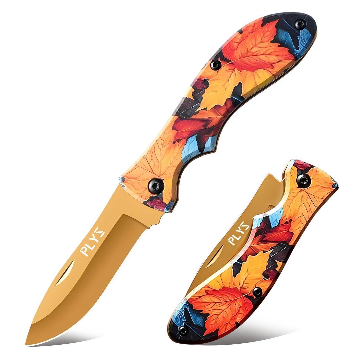 Klappmesser Mit Ahornblatt-muster, Edelstahlklinge, Outdoor, Wandern, Geschenk