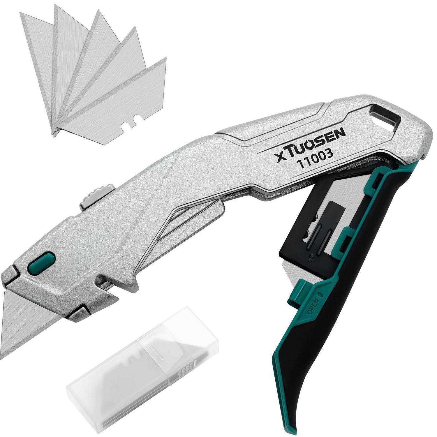 Klappbares Cuttermesser Mit 10 Ersatzklingen, Schnellwechsel, Daumenauflage, Metall