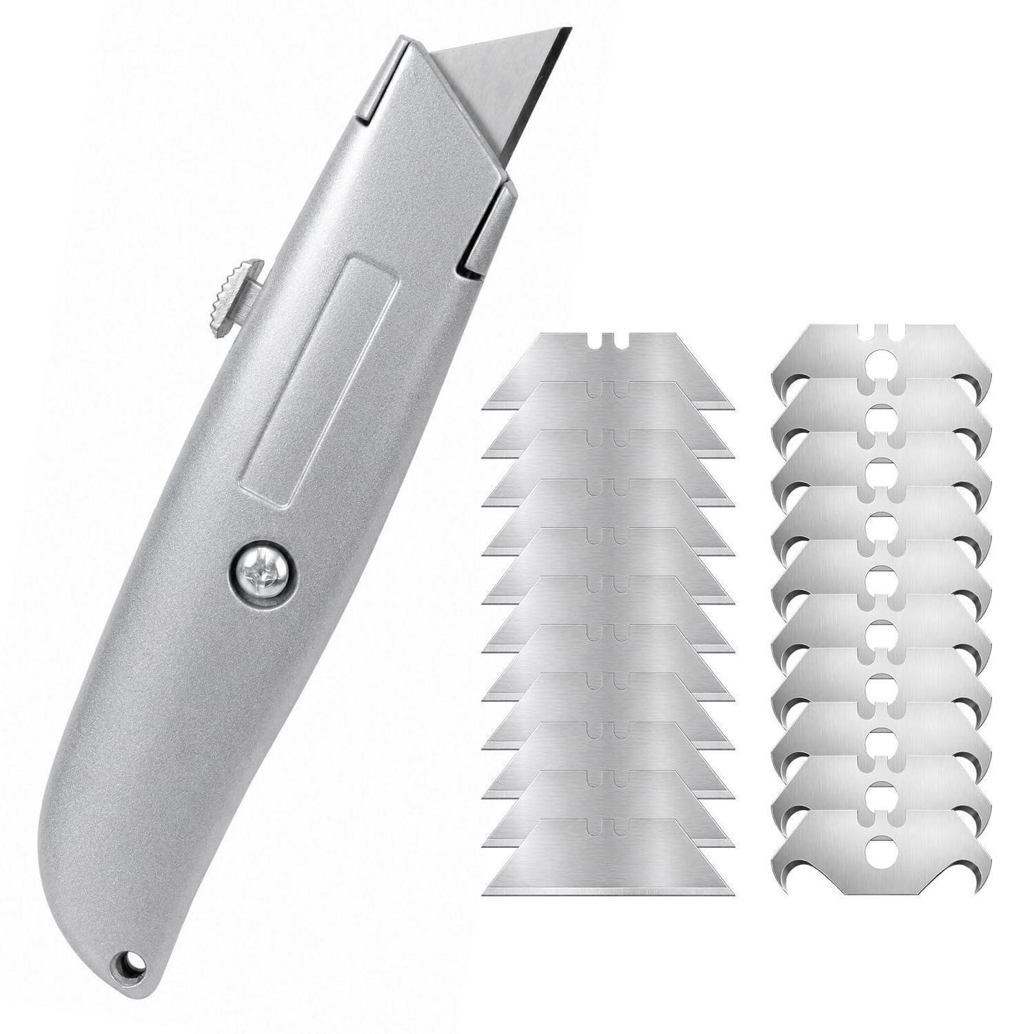 Teppichmesser Set Mit Trapez- & Hakenklingen, Aluminiumgehäuse, Selbstverriegelung