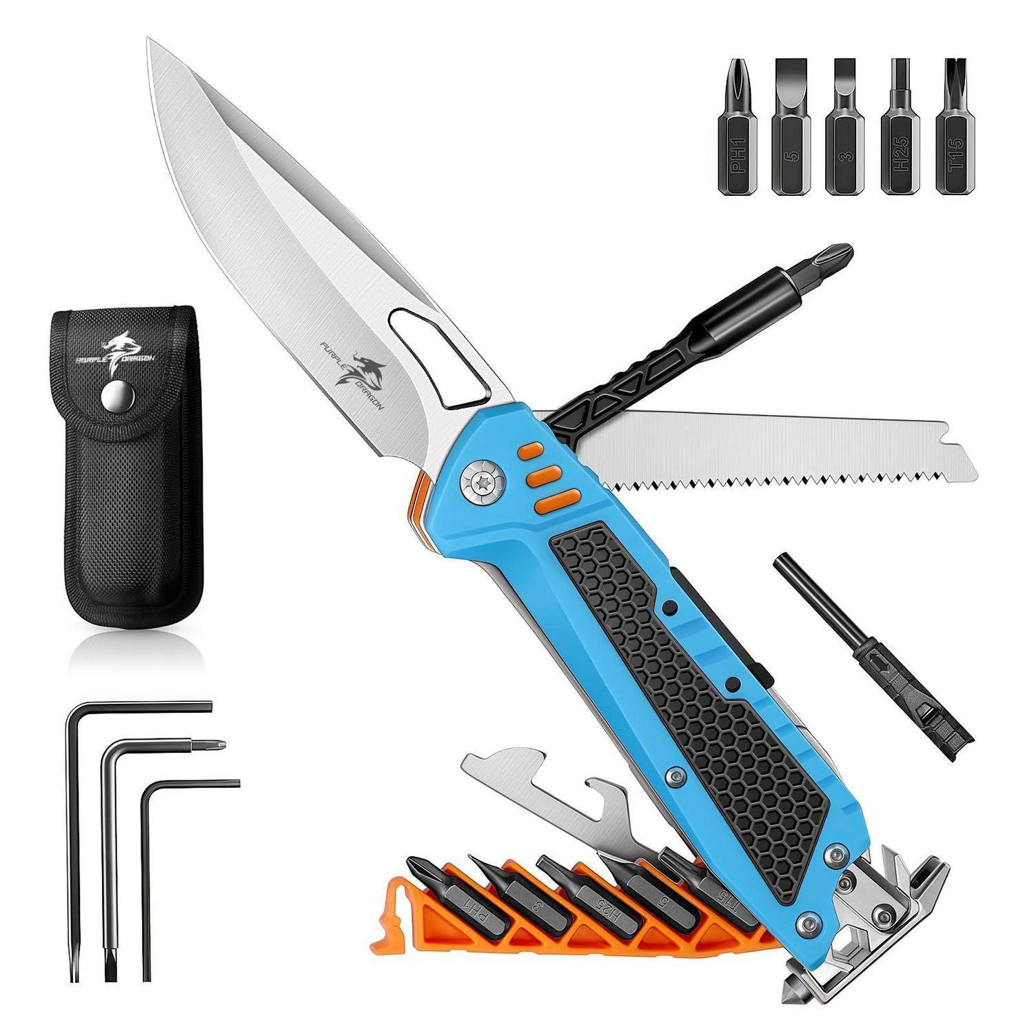 Multitool Klappmesser 13-in-1 Blau Mit Magnetischen Bits Und Tasche