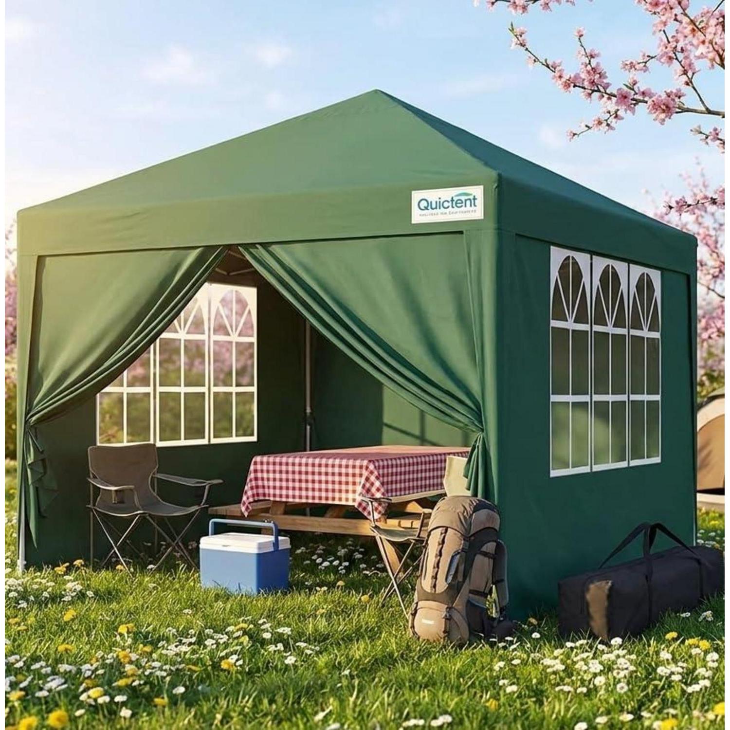 Faltpavillon 3x3m Wasserdicht Mit Seitenwänden, Uv-schutz 50+, Stahlrahmen, Grün