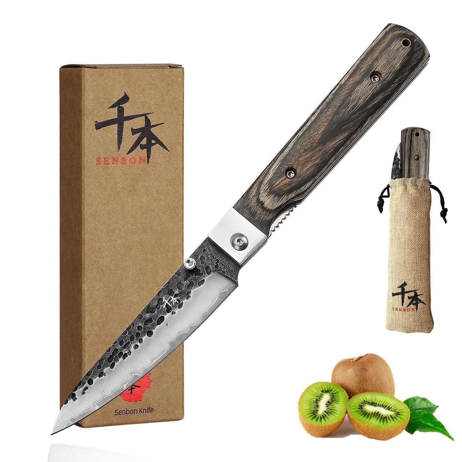 Faltbares Fruchtmesser Aus Geschmiedetem Edelstahl, Japanischer Stil, Holzgriff