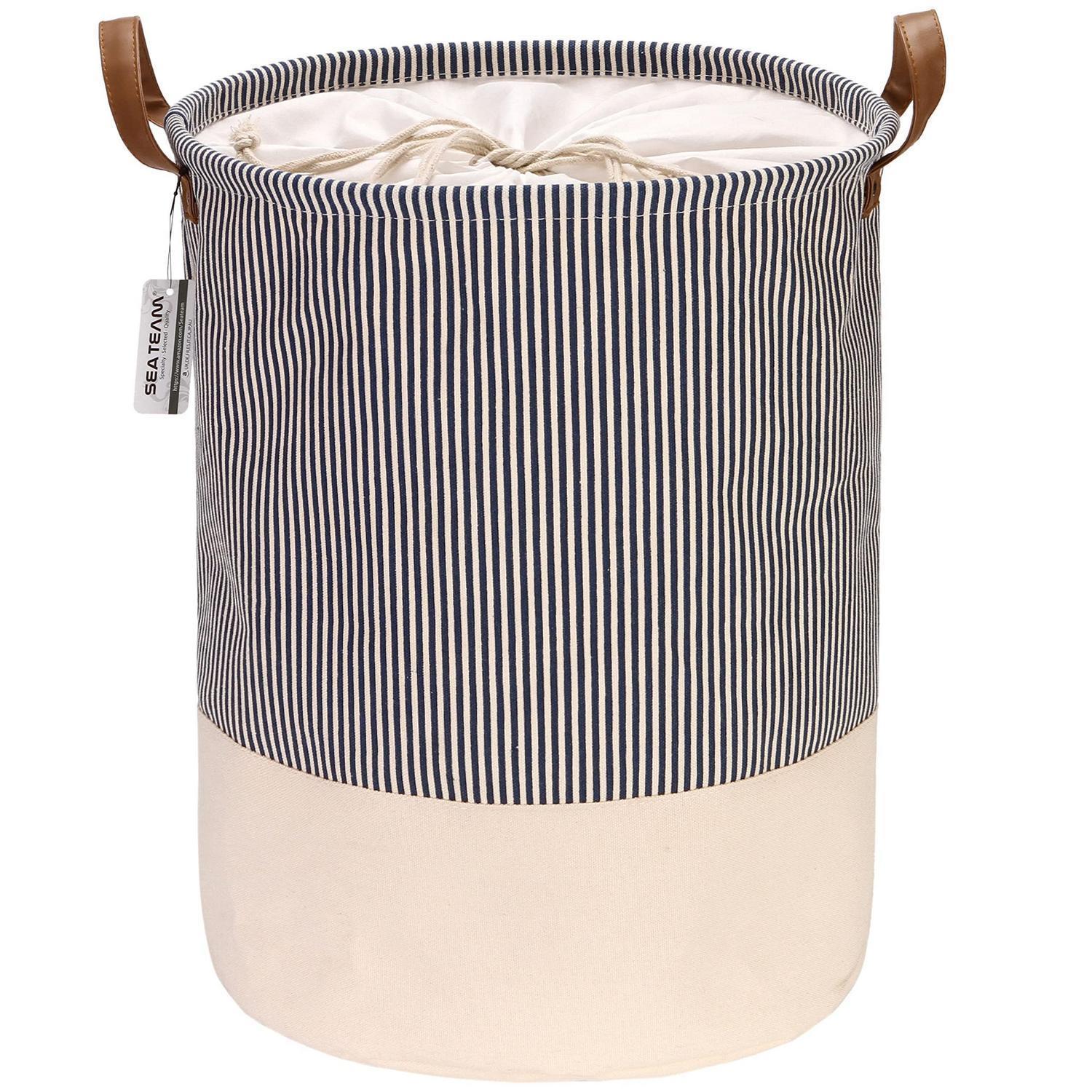 Wäschekorb Faltbar Mit Streifenmuster, 43l, Wasserdicht, Marineblau