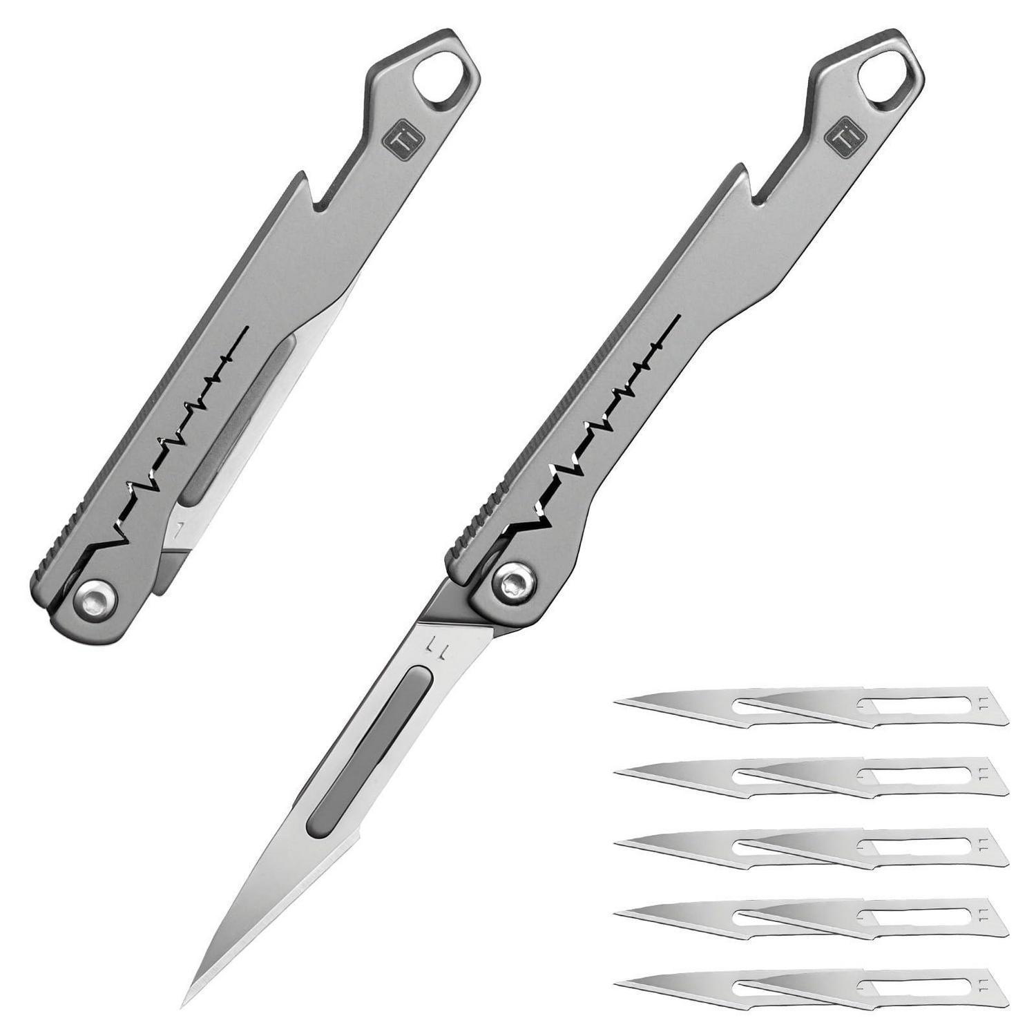 Mini Klappmesser Titan Mit Flaschenöffner, 10 Ersatzklingen, Edc Taschenwerkzeug