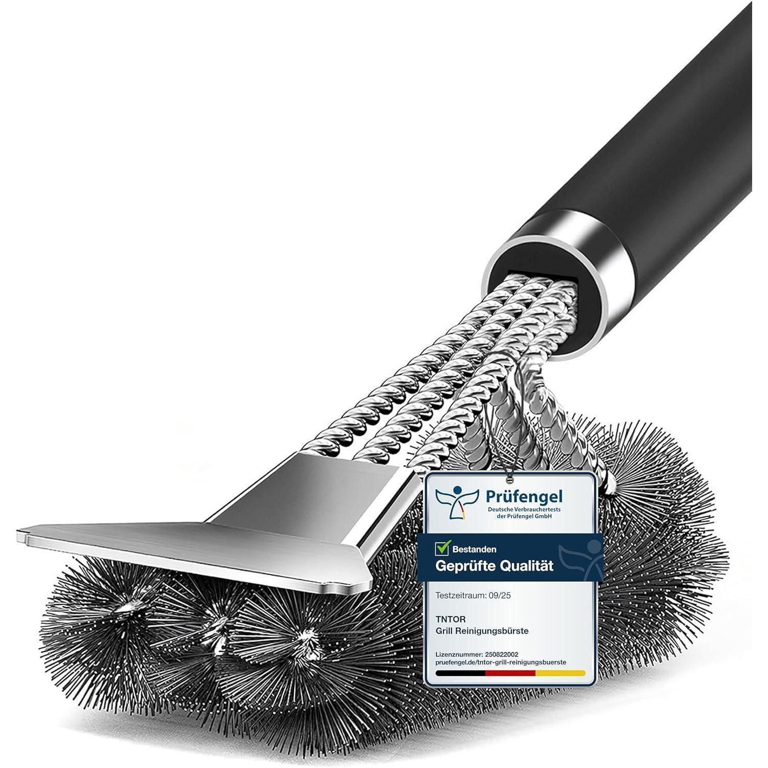 Grillbürste Mit Schaber, Extra Lange Edelstahlborsten, Hitzebeständiger Griff