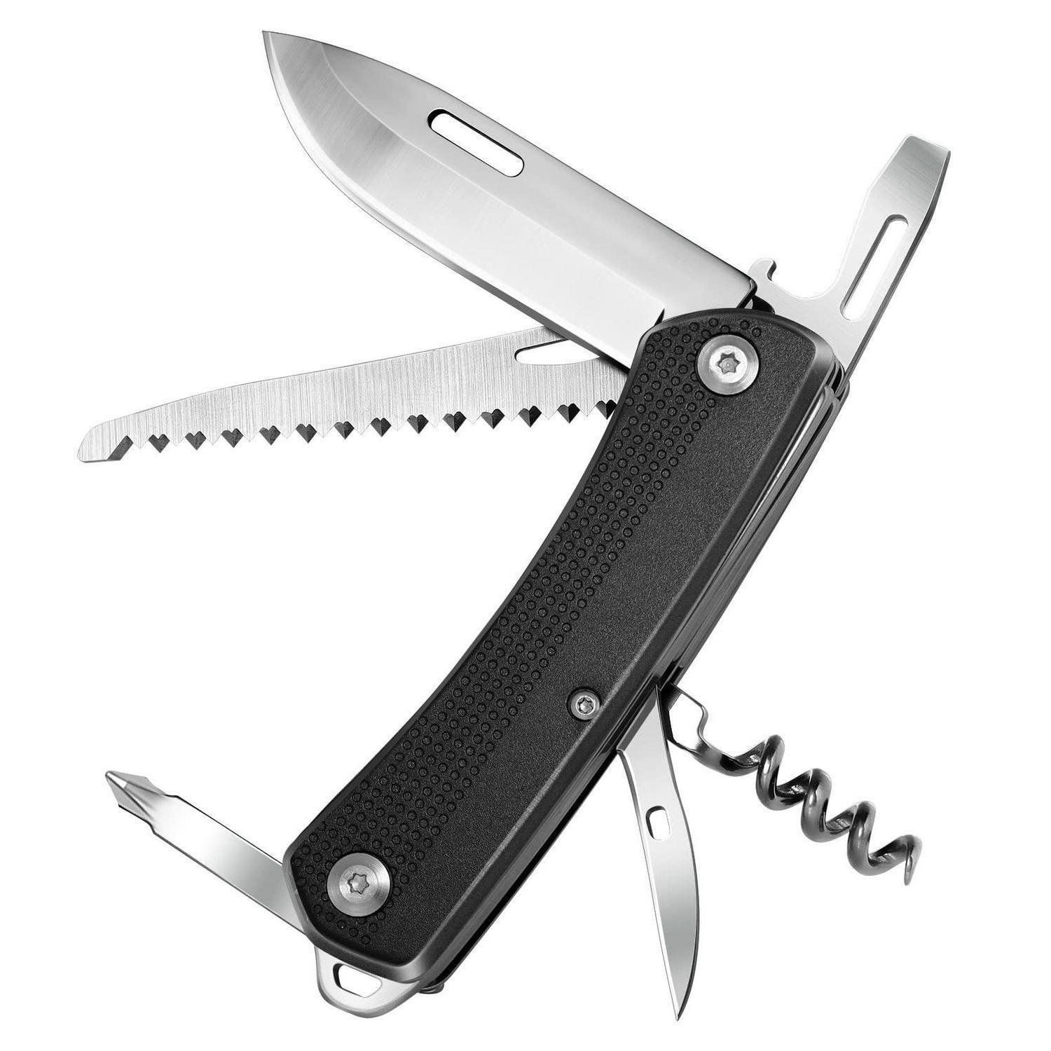 Taschenmesser 7-in-1 Edelstahl Multitool Mit Säge, Korkenzieher, Dosenöffner Für Camping