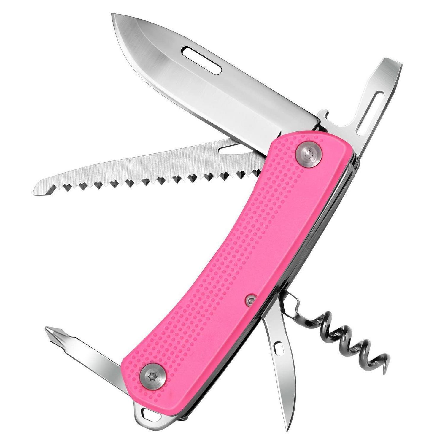 Taschenmesser 7-in-1 Rosa Edelstahl Multitool Für Camping & Outdoor