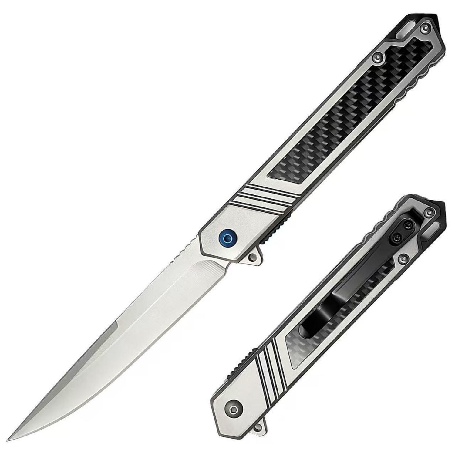 Taschenmesser Klappmesser Mit Carbonfaser, Edelstahl, Linerlock, Camping & Wandern