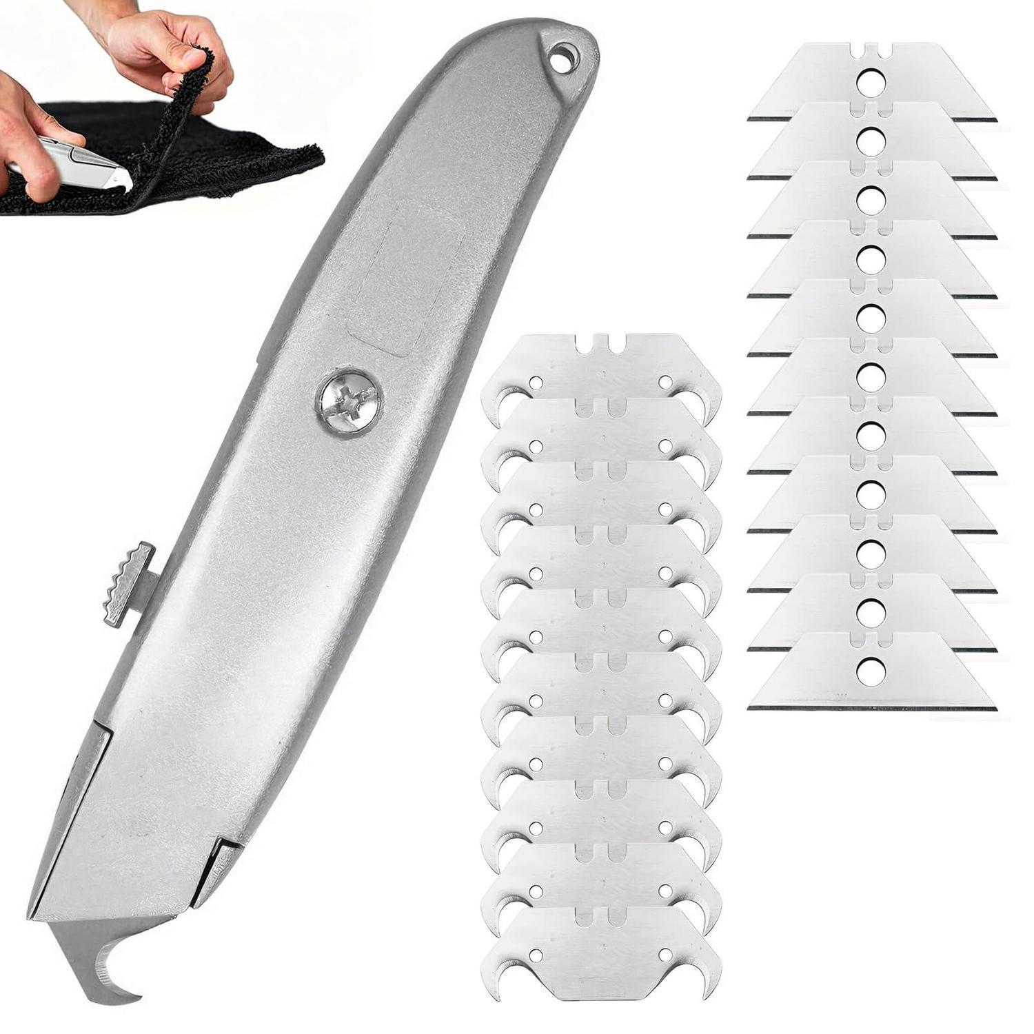 Teppichmesser Mit 20 Ersatzklingen: Haken- & Trapezklingen Für Pvc, Dachmaterial