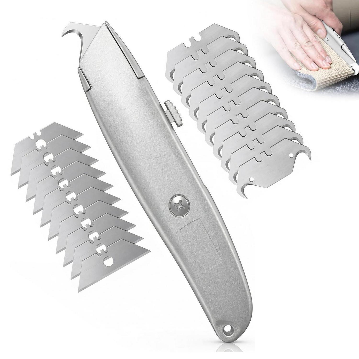 Teppichmesser Mit 20 Klingen: 10 Trapez- & 10 Hakenklingen, Profi-qualität