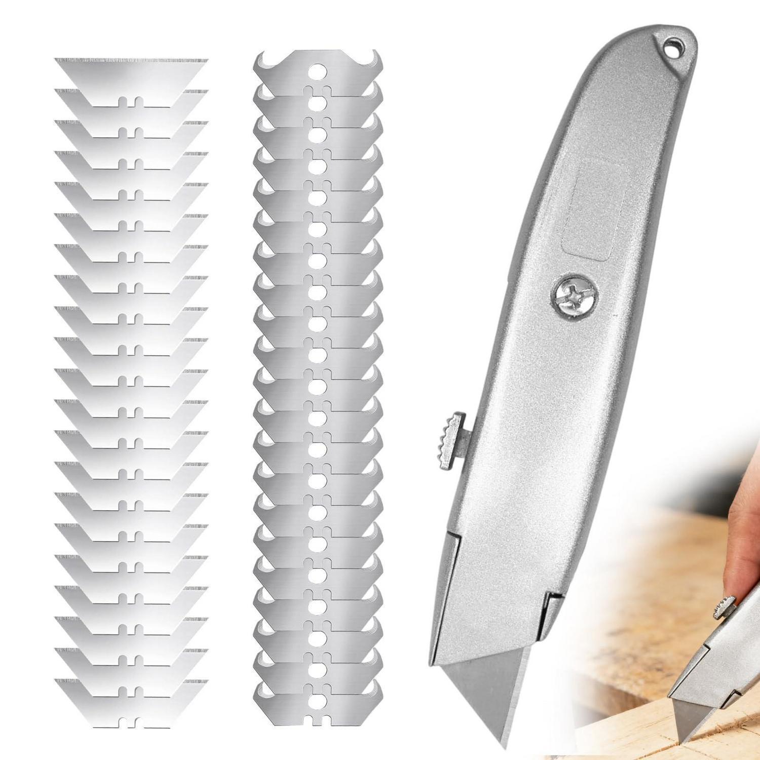Teppichmesser Set Mit 20 Trapezklingen & 20 Hakenklingen Aluminium Profi & Heimwerker