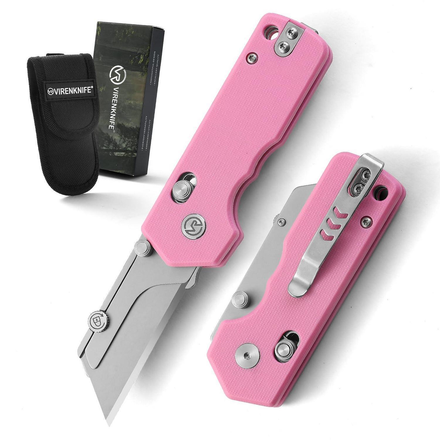 Klappmesser Mit Einhandöffnung, Taschenclip Und Nylonscheide, Rosa G10