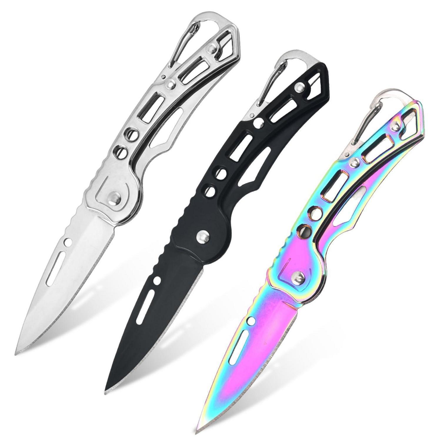 3er Set Klappmesser Mit D2 Stahlklinge Und Karabinerhaken
