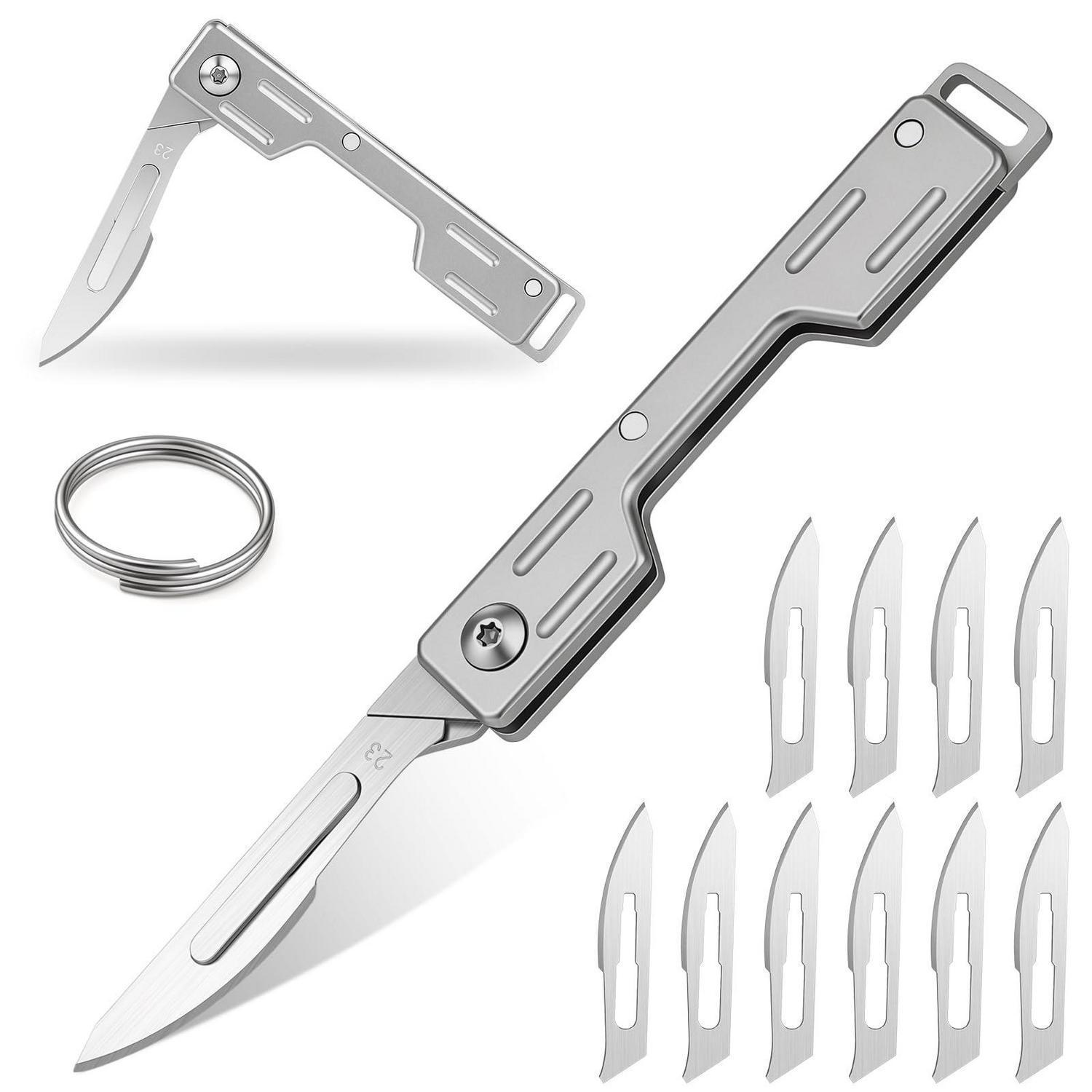 Mini Klappmesser Mit 10 Klingen, Titanlegierung, Schlüsselanhänger, Edc Outdoor Messer