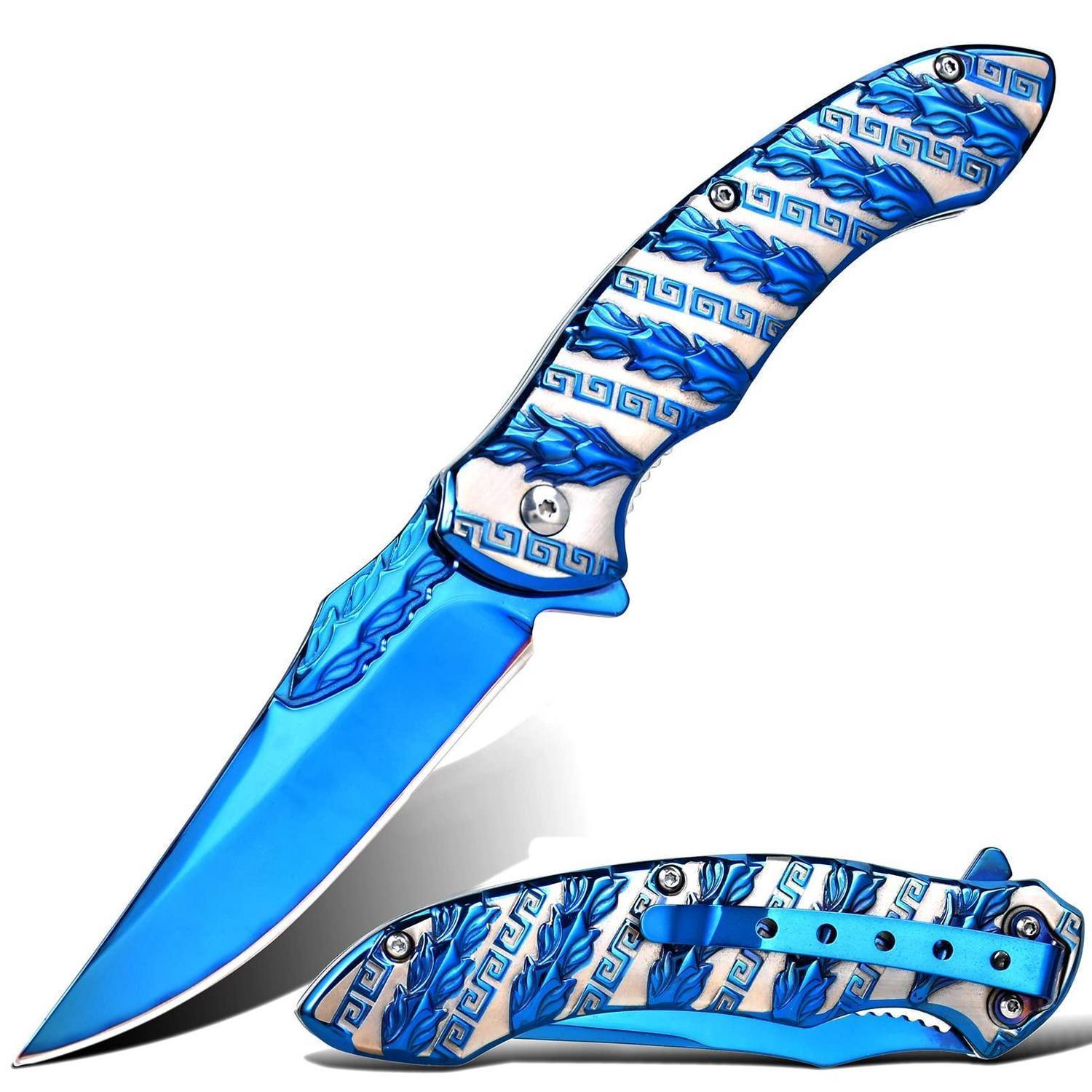 Klappmesser Blau Mit 3d Titanplattierung, Geschenk Für Männer, Outdoor, Camping