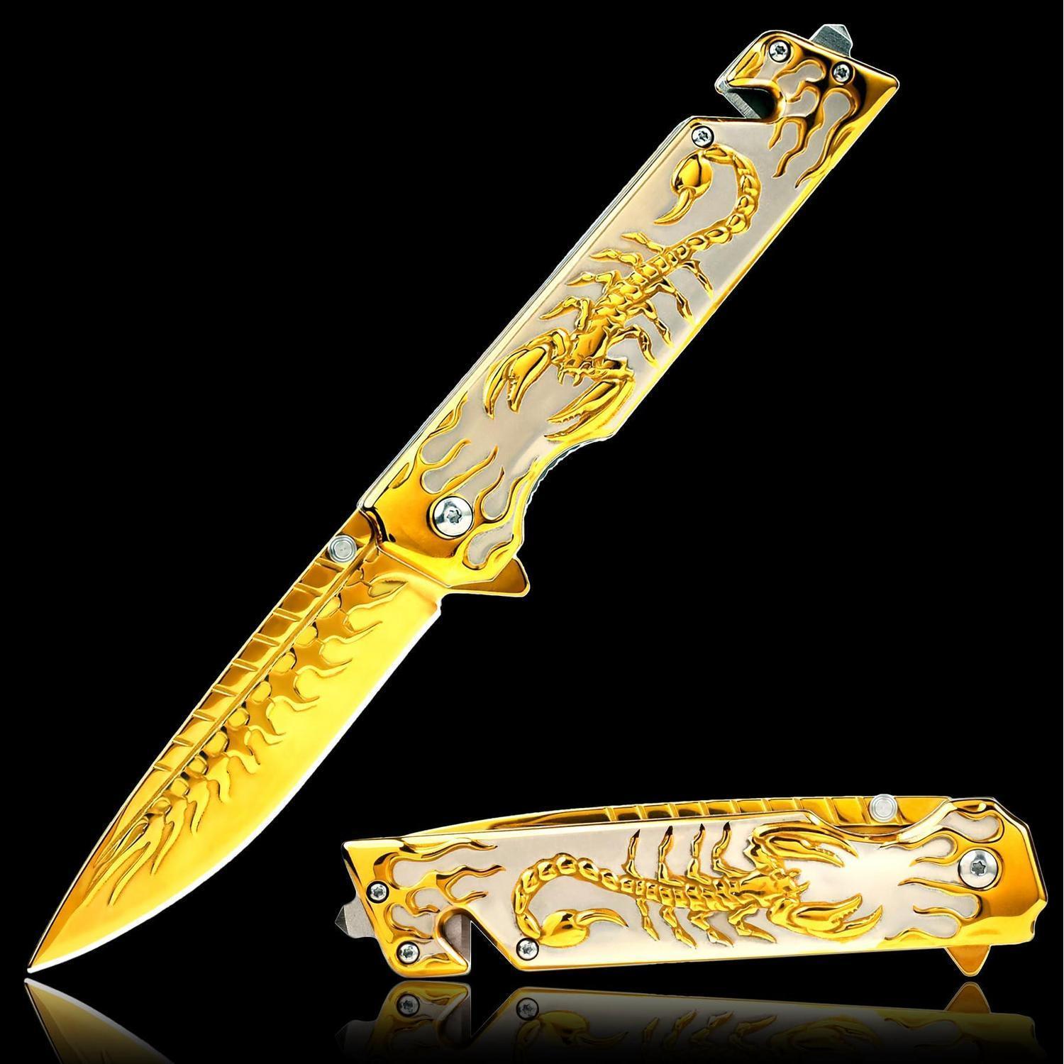 Klappmesser Mit 3d Skorpion Motiv, Goldfarben, Für Herren