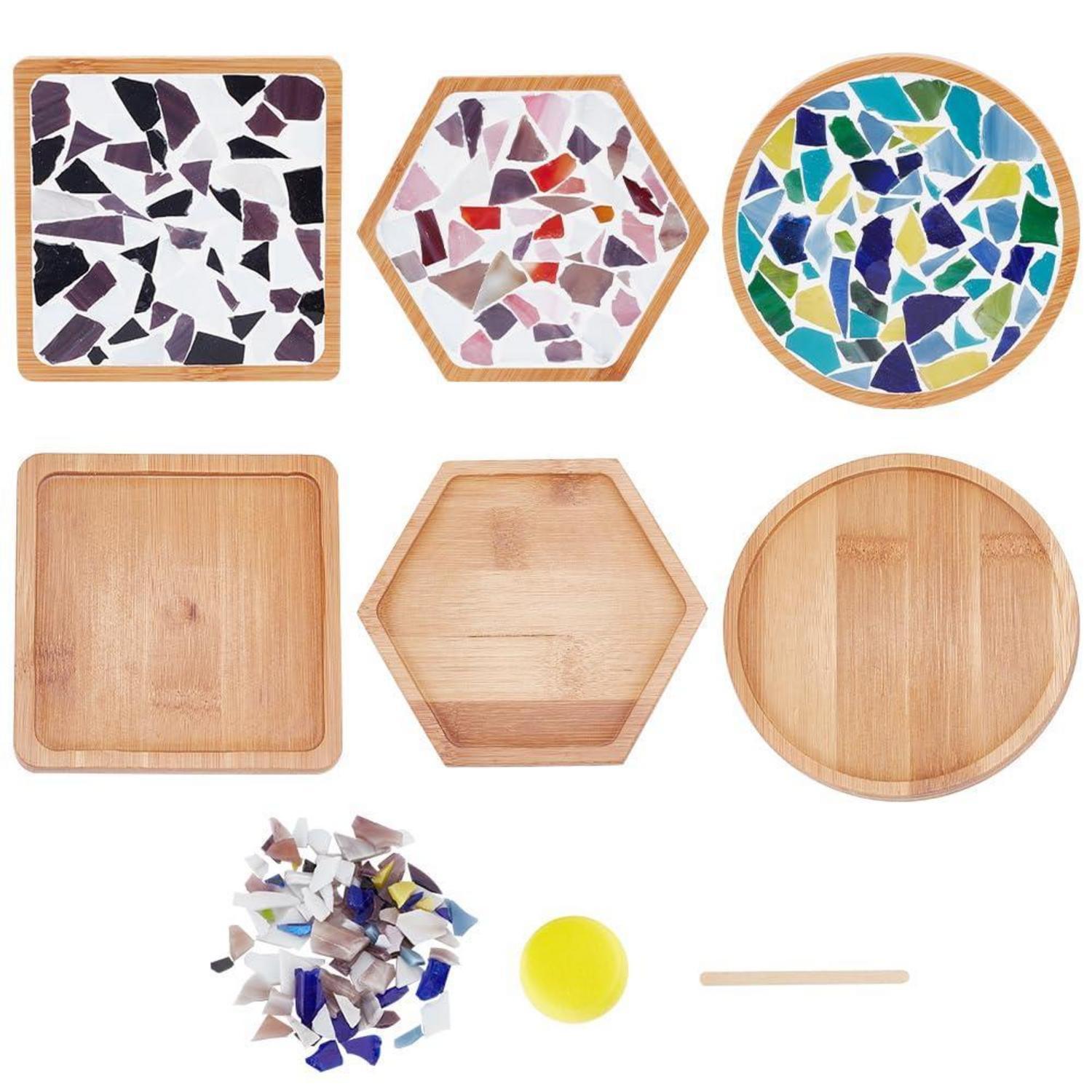 Diy Mosaik Untersetzer Set Für 3 Stück, Glas & Bambus, Gemischte Farben