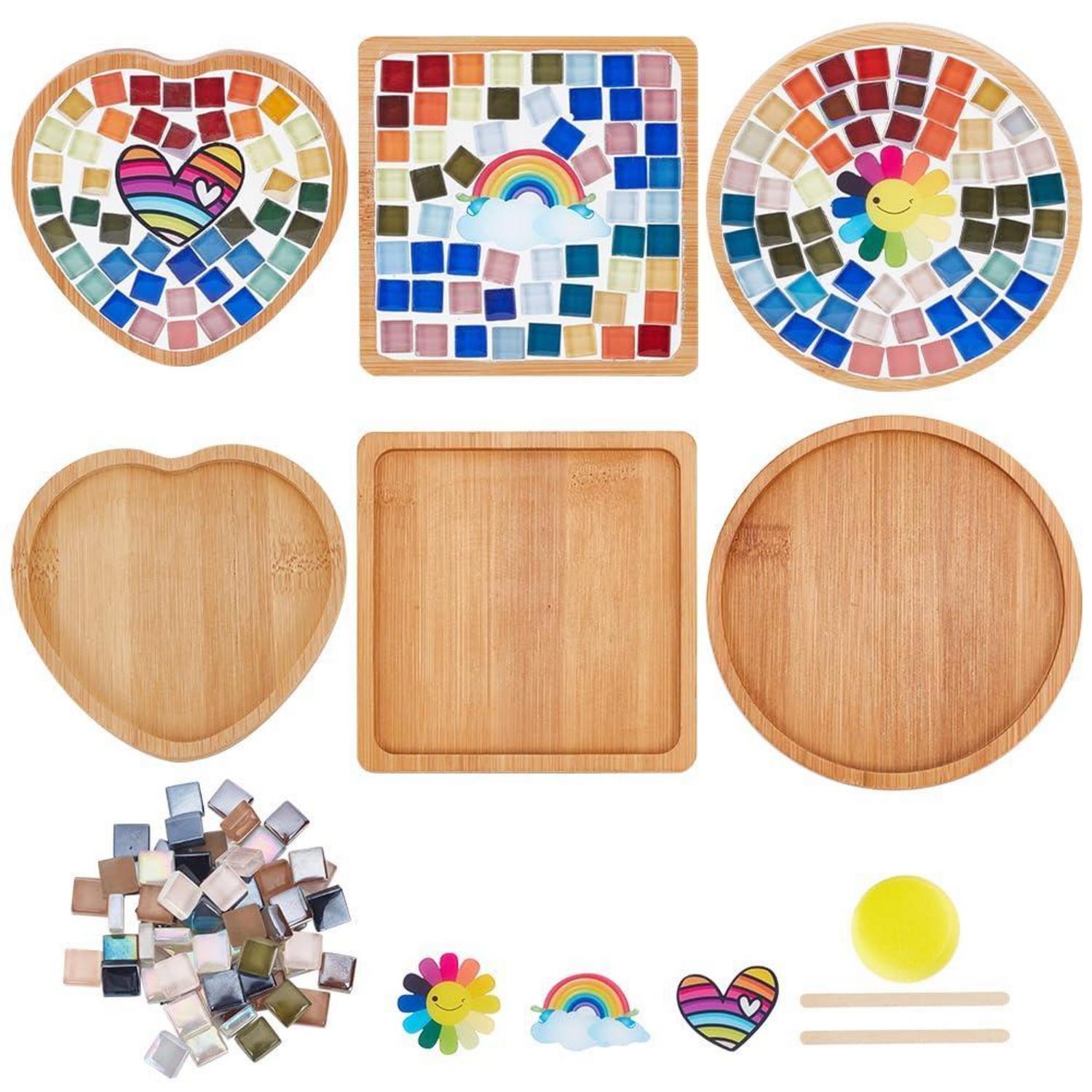 Diy Mosaik Untersetzer Set 3-teilig Mit Bambusbasis Und Glasfliesen