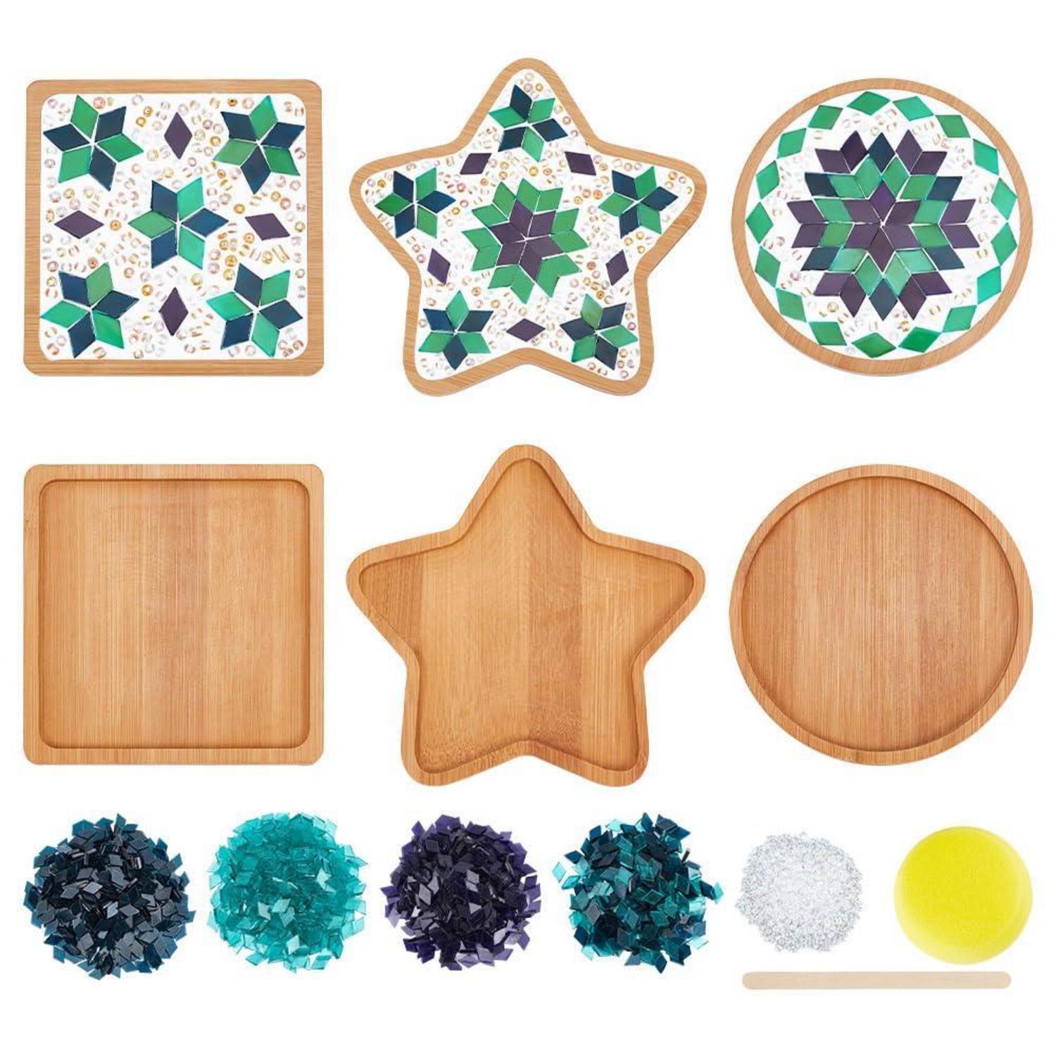 Diy Mosaik-untersetzer-set Für 3 Stück, Glasfliesen, Bambus-untersetzer, Bunt