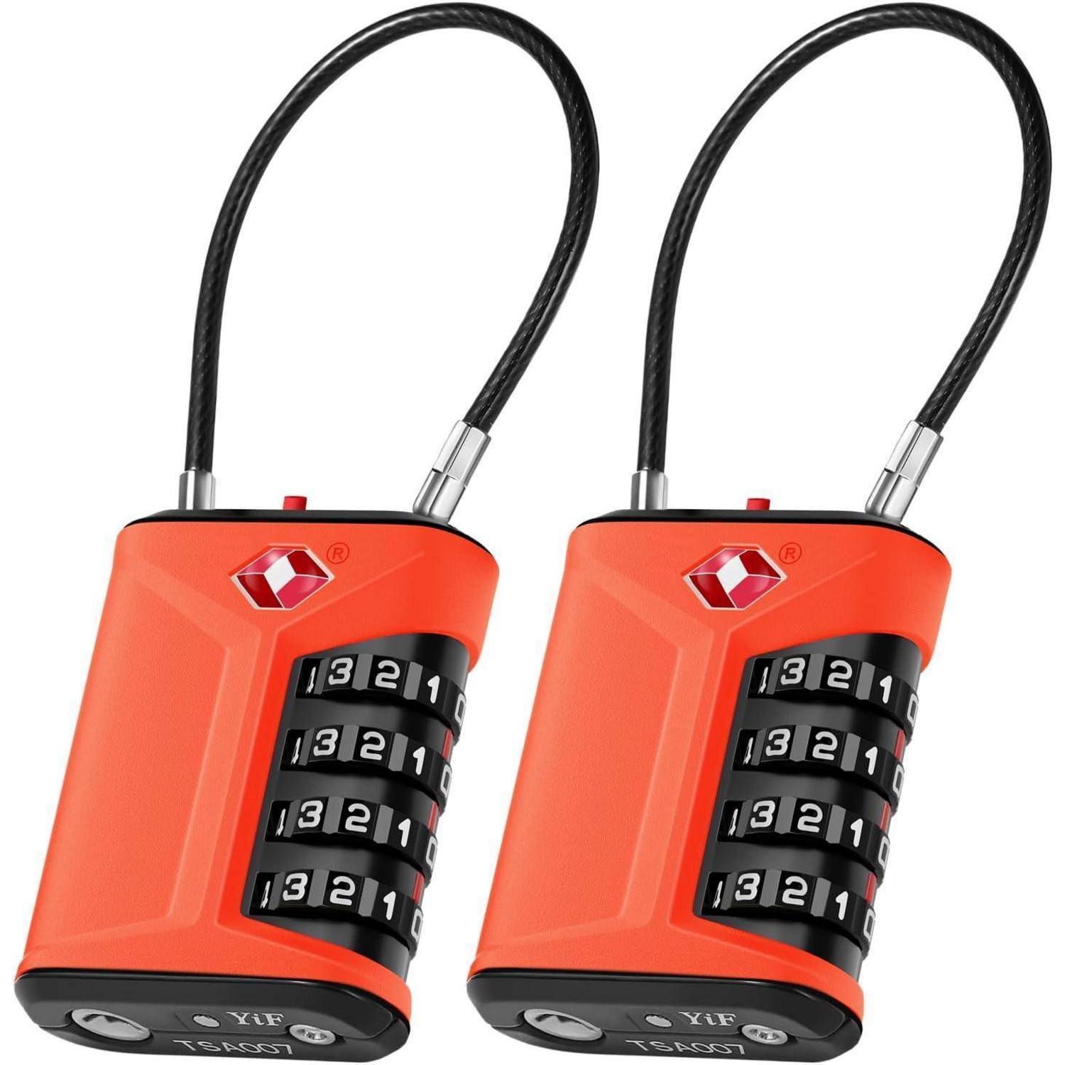 Tsa Zahlenschloss Mit Kabel, 4-stellig, Robust, Für Koffer Und Rucksack, 2 Stück, Orange